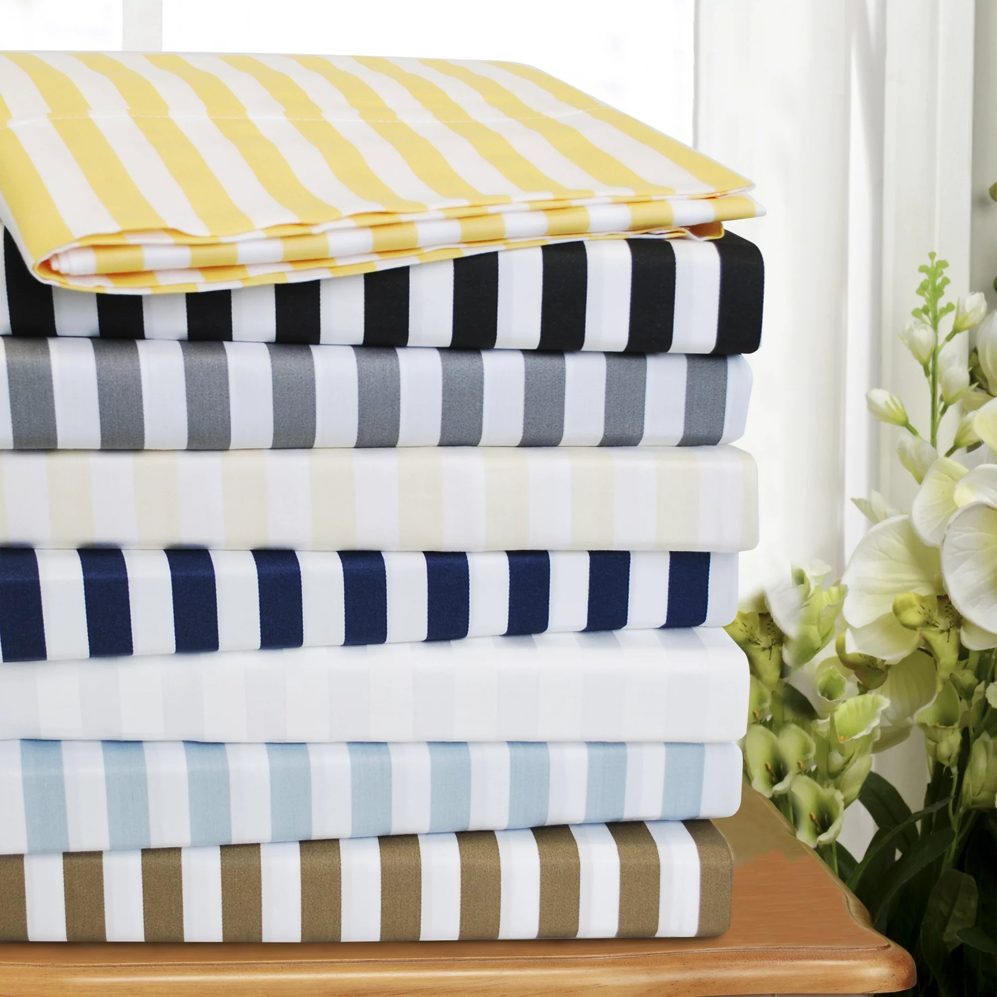 Cotton Blend 600 Thread Count Cabana Stripe Standard Pillowcase Set - Blue Nile Mills