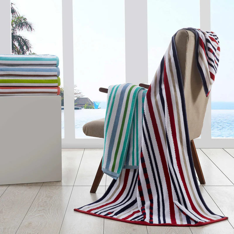 Striped Cotton Oversized 2-Piece Beach Towel Set - Blue Nile Mills