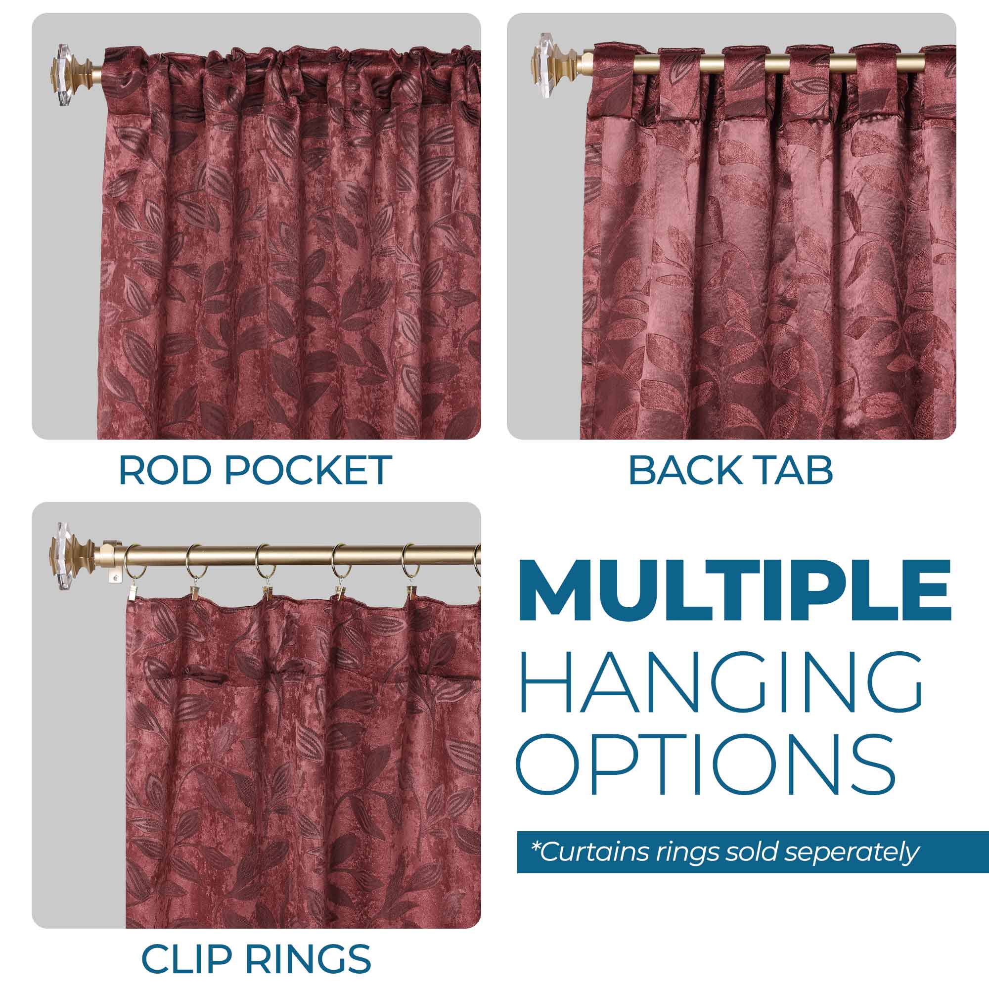 Superior Leaves Room Darkening Back Tab Blackout Curtains Panel Set - Blue Nile Mills