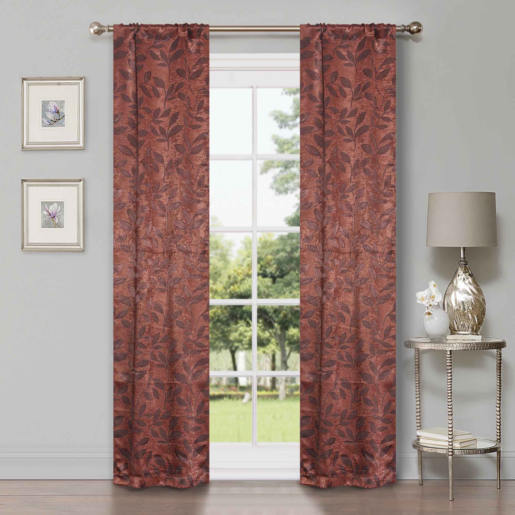Leaves Rod Pocket Room Darkening Blackout Curtains, Set of 2 - Blue Nile Mills