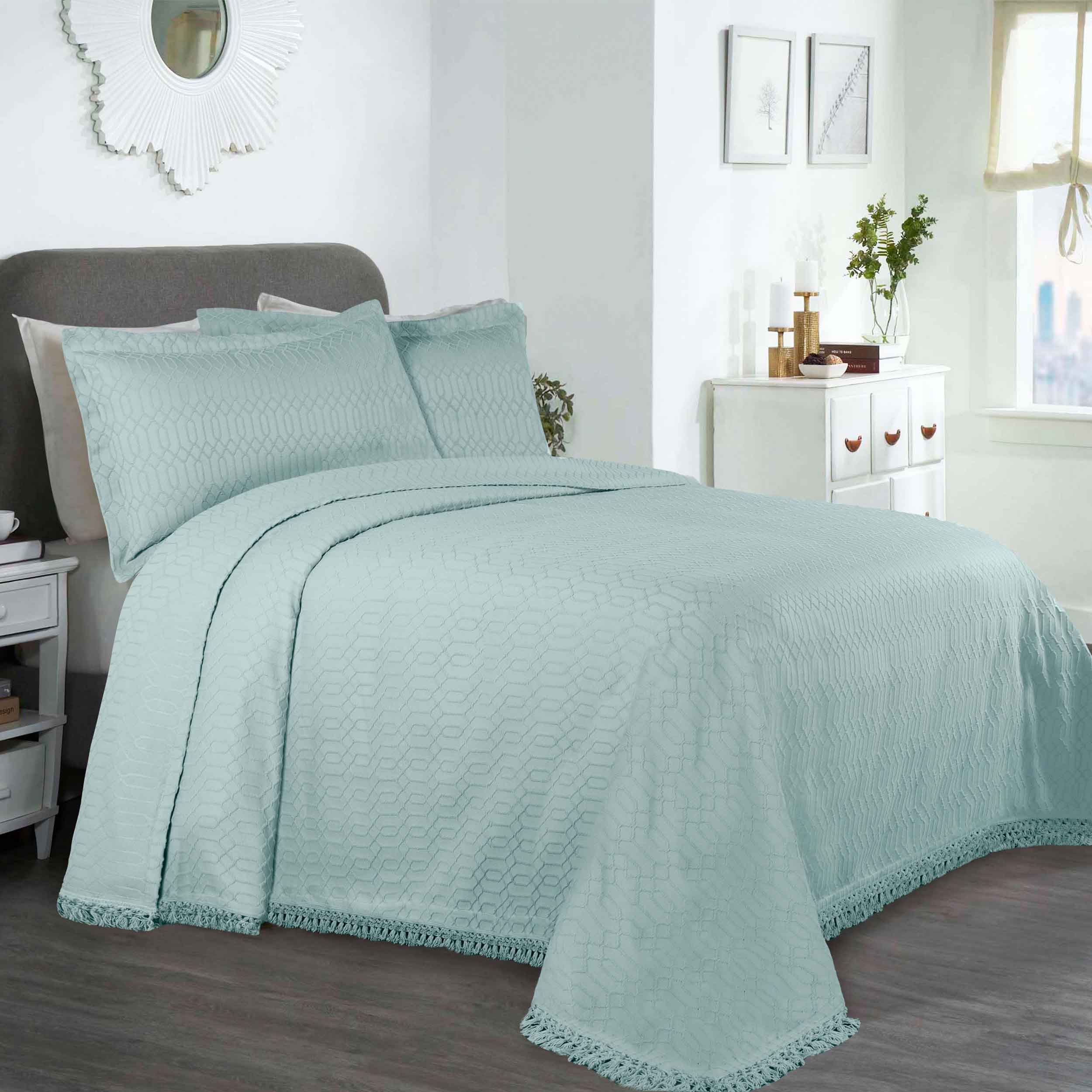 Remi Cotton Blend Jacquard Woven Geometric Fringe Bedspread Set - Blue Nile Mills