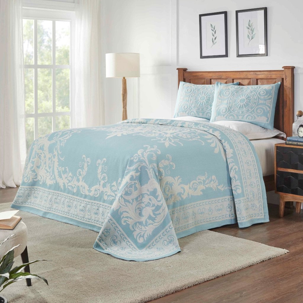 Vintage Medallion Cotton Blend Woven Jacquard Bedspread Set - Blue Nile Mills