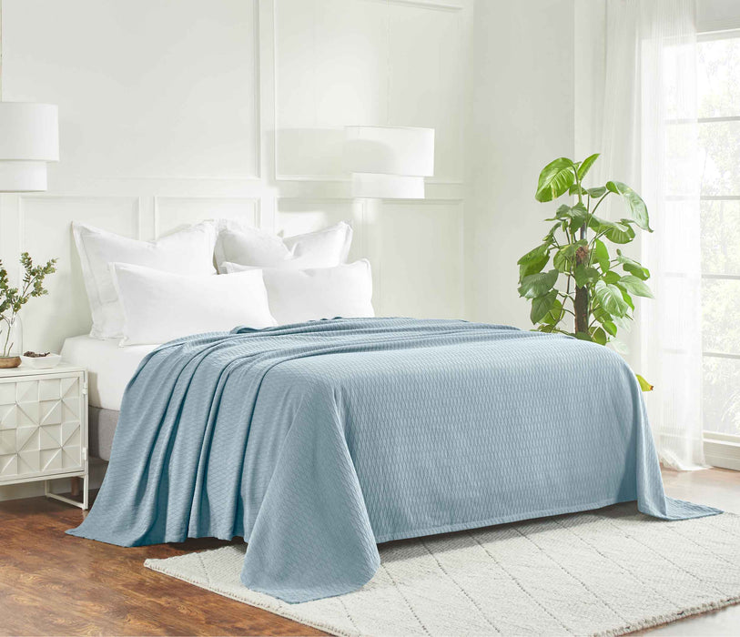 Cotton All Season Diamond Bed Blanket & Sofa Throw - Aqua