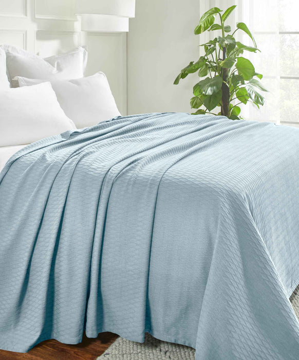 Cotton All Season Diamond Bed Blanket & Sofa Throw - Aqua
