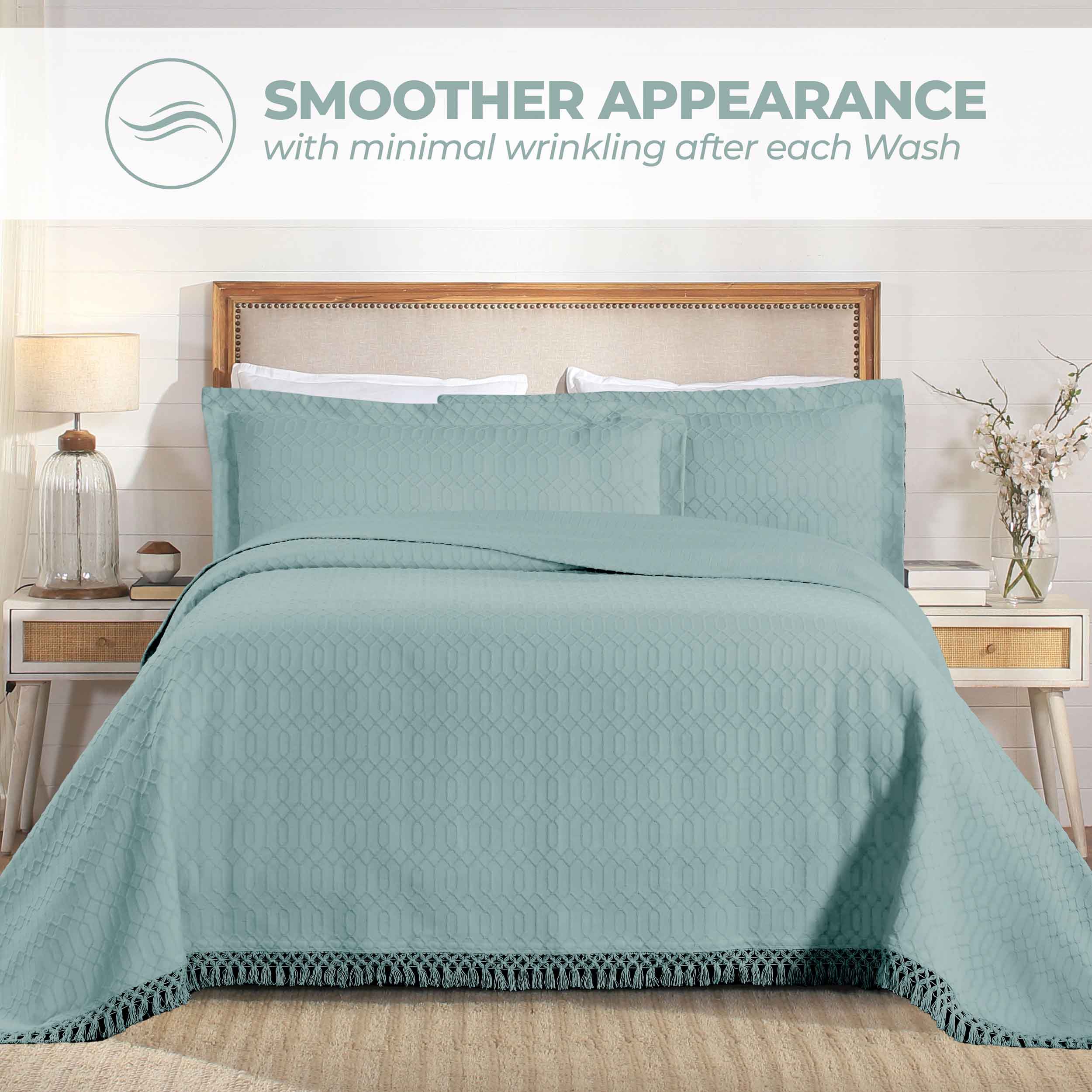 Remi Cotton Blend Jacquard Woven Geometric Fringe Bedspread Set - Blue Nile Mills