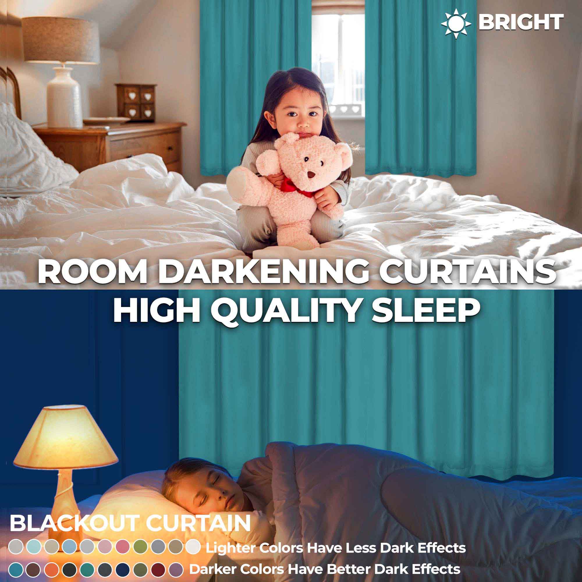 Grommet Room Darkening Solid Blackout Curtains, Set of 2 - Blue Nile Mills