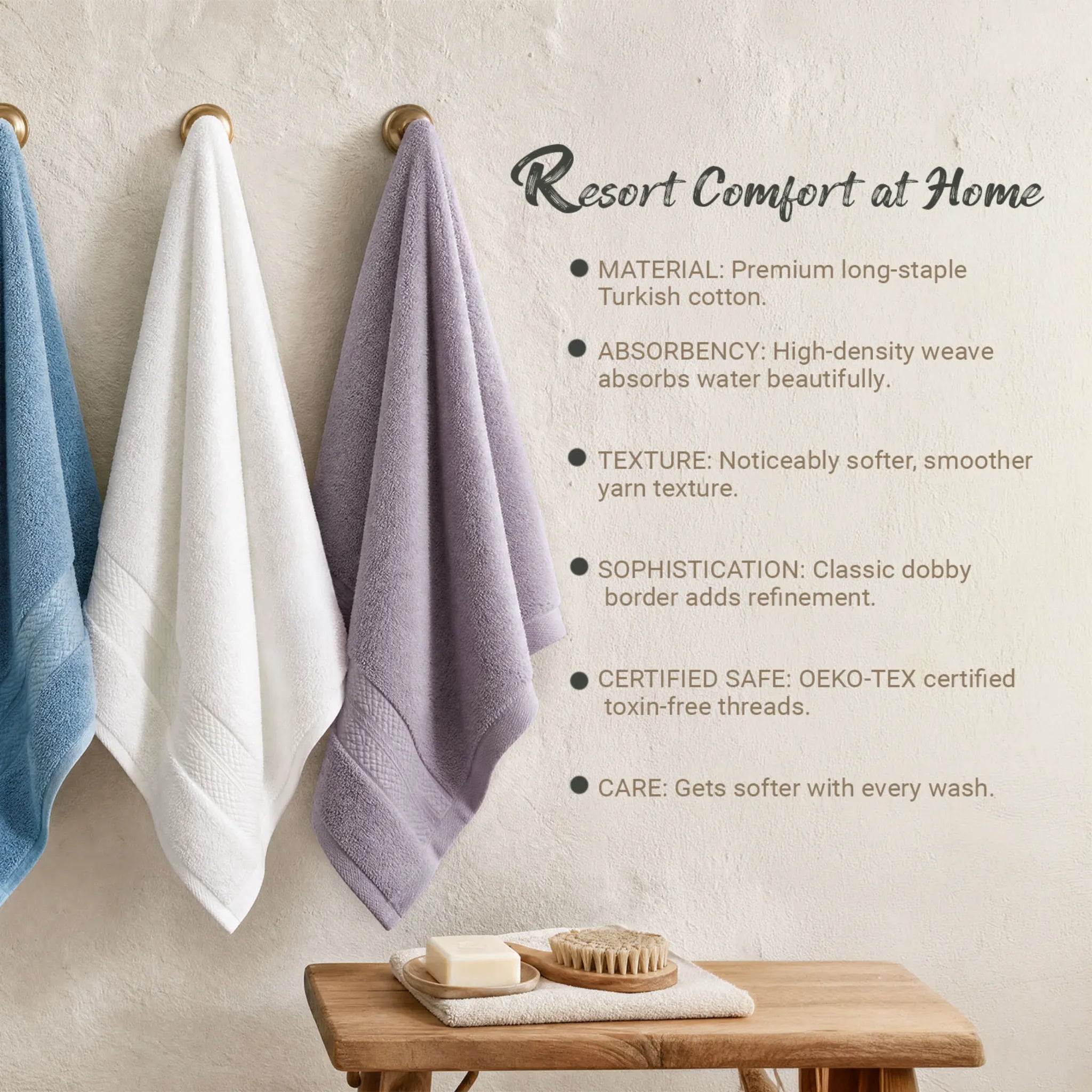 Turkish Cotton Solid 6 Piece Towel Set