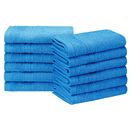 Cotton Eco Friendly 12 Piece Solid Face Towel Set - AsterBlue