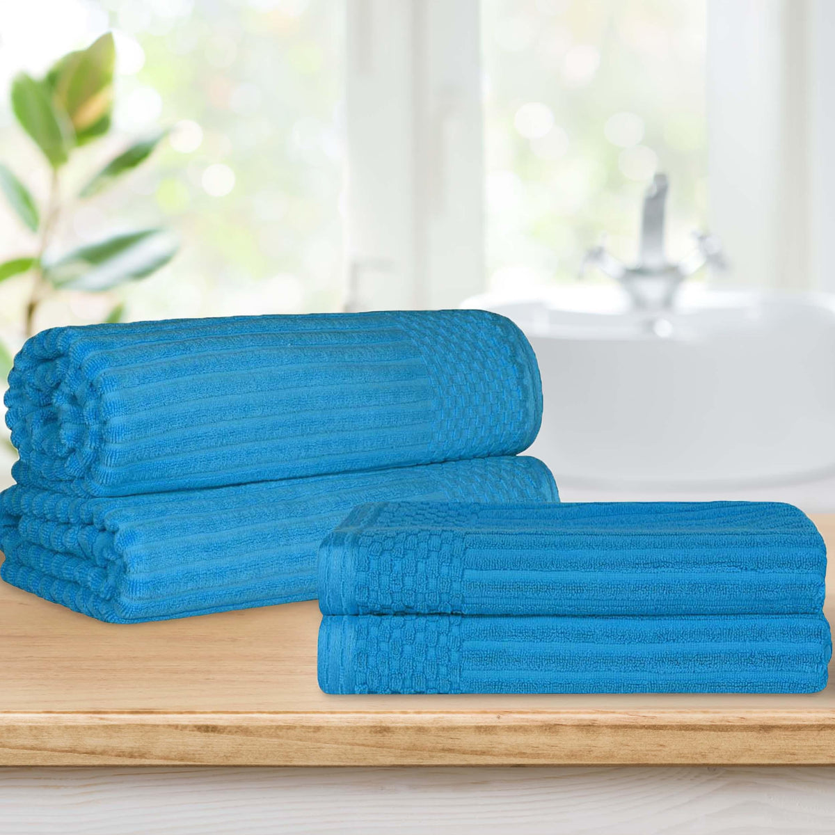Soho Ribbed Textured Cotton Absorbent Bath Sheet & Bath Towel Set - Blue Nile Mills