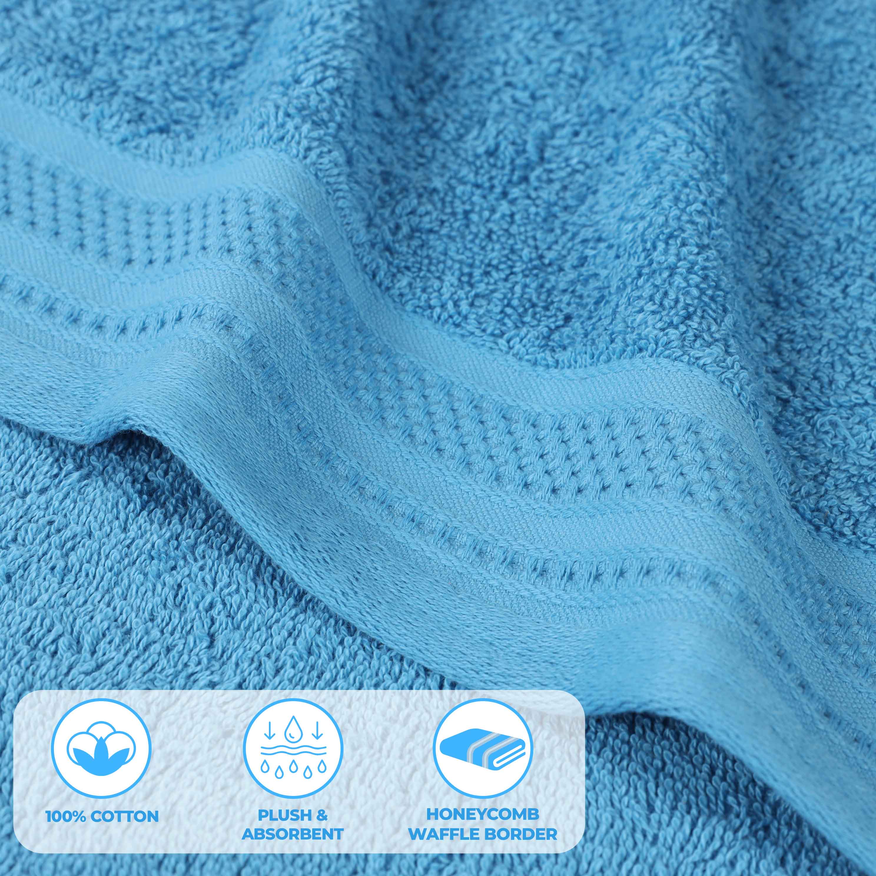 Honeycomb Textured Waffle Border Luxury Cotton Bath Towels, Set of 4 - Blue Nile Mills
