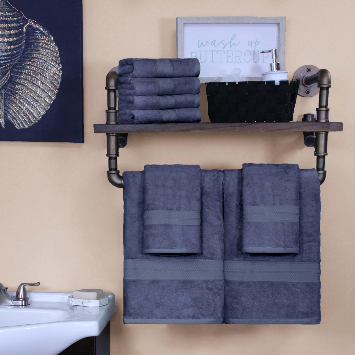 Ultra-Soft Rayon from Bamboo Cotton Blend Bath and Hand Towel Set - Blue Nile Mills