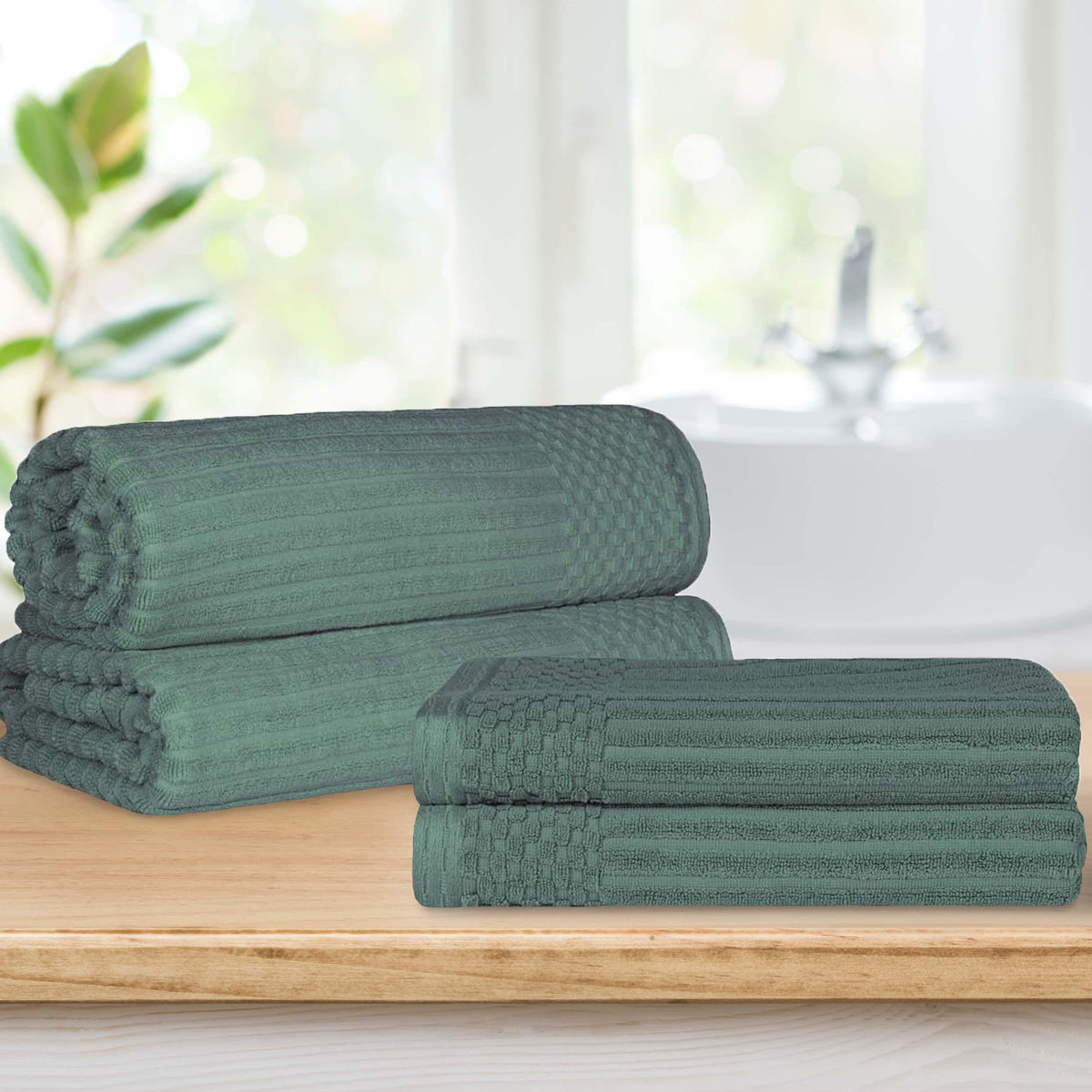 Soho Ribbed Textured Cotton Absorbent Bath Sheet & Bath Towel Set - Blue Nile Mills