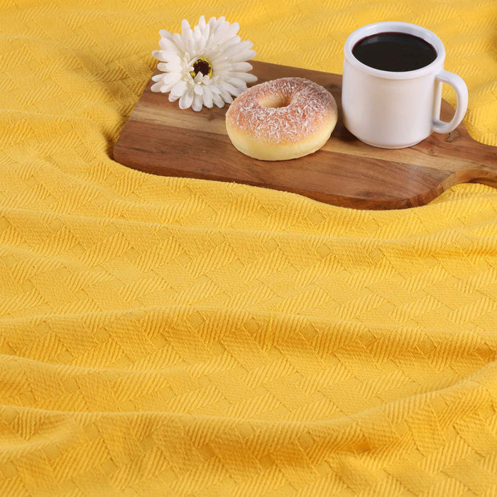 Basketweave All Season Cotton Bed Blanket & Sofa Throw - Yellow