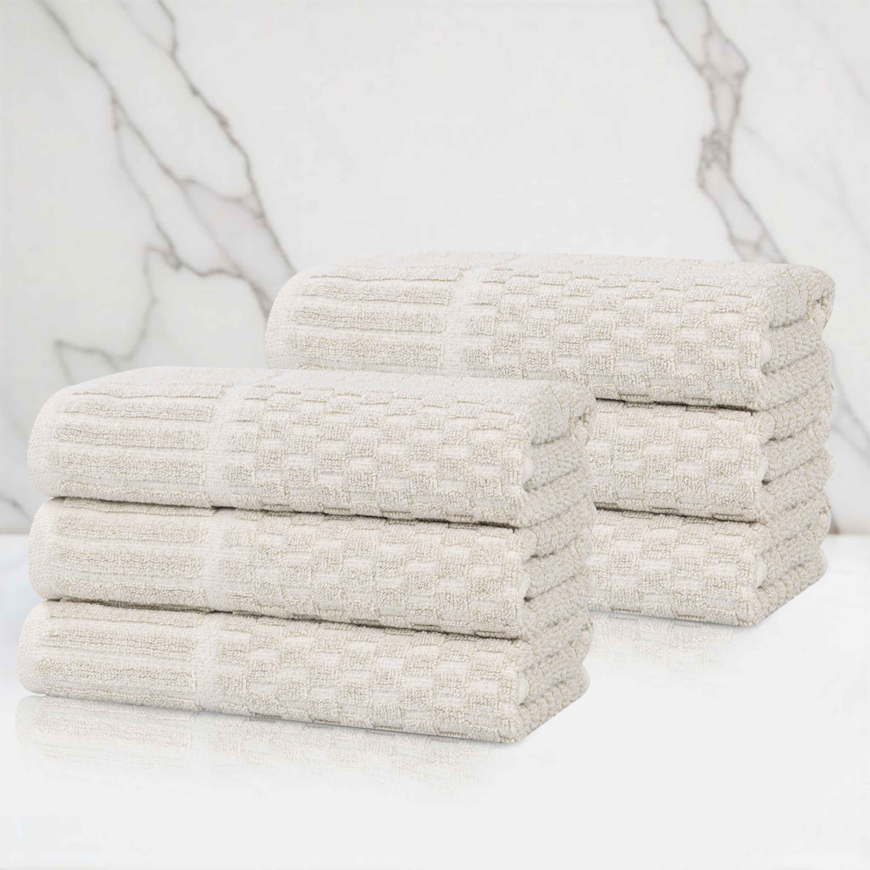 Juno Cotton Blend Medium Weight Checkered Border Hand Towels, Set of 6 - Blue Nile Mills