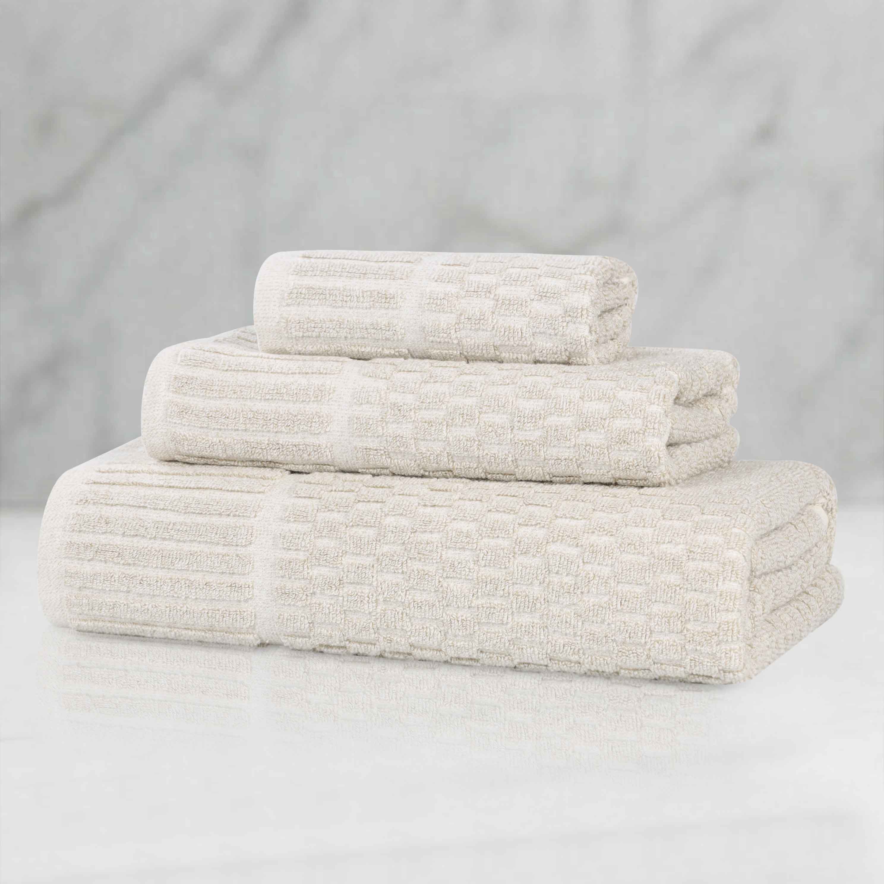Juno Cotton Blend Medium Weight Checkered Border 3 Piece Towel Set - Blue Nile Mills