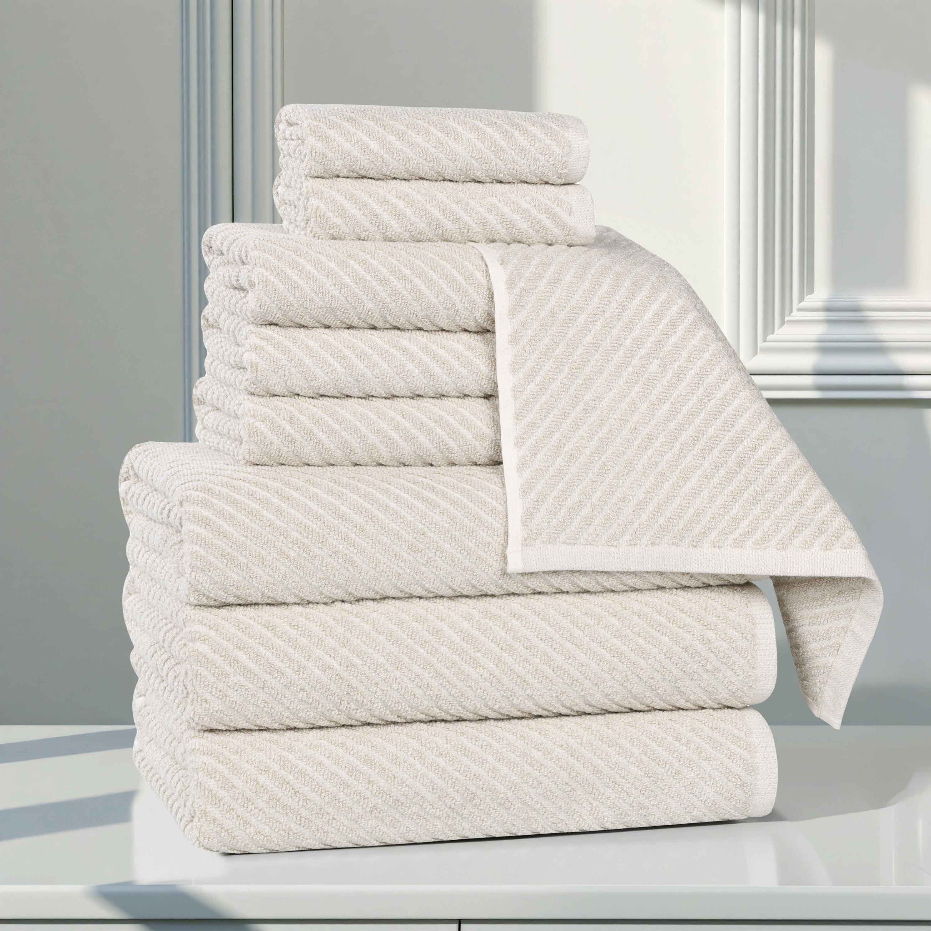 Amelia Cotton Blend Medium Weight Diagonal Stripes 9 Piece Towel Set - Blue Nile Mills