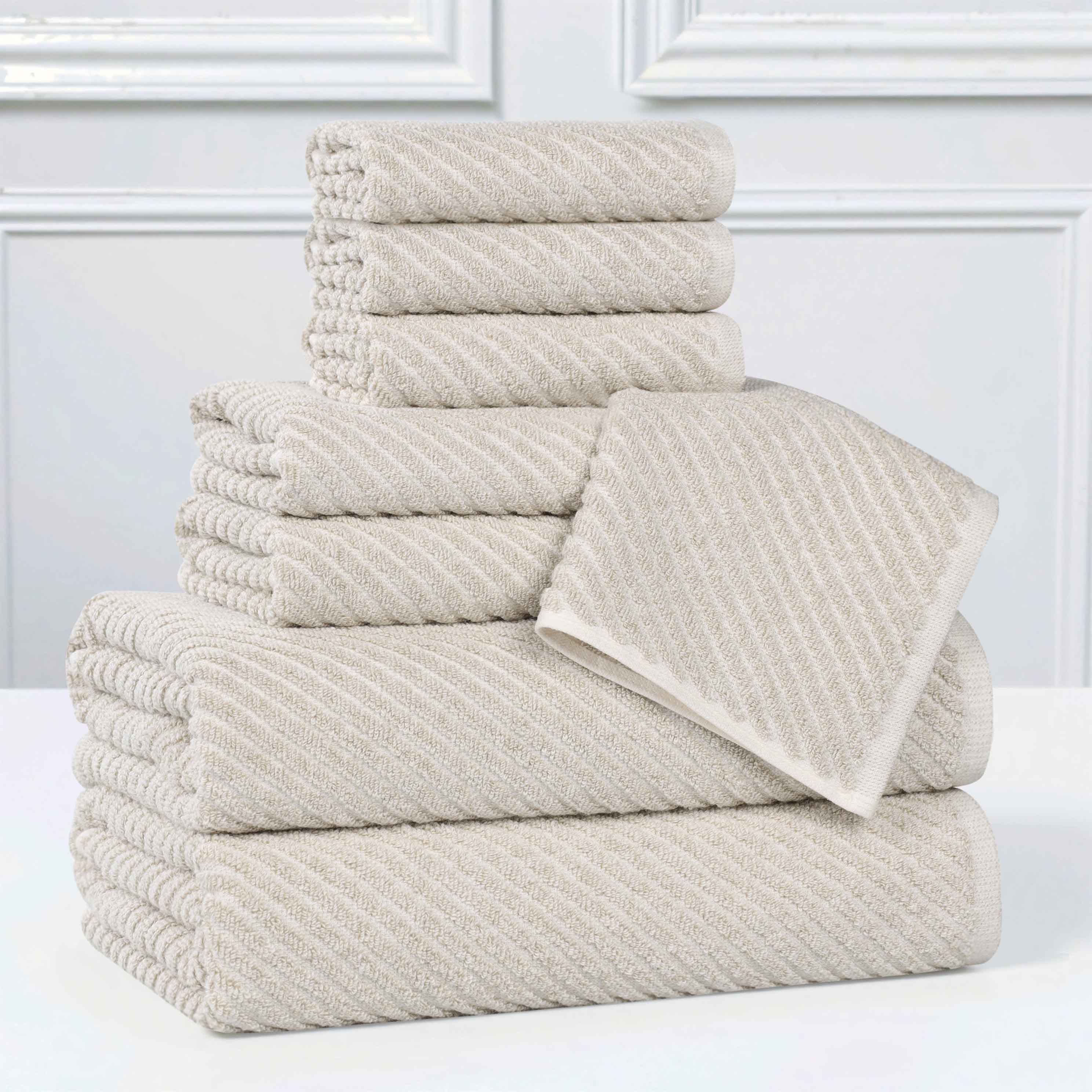 Amelia Cotton Blend Medium Weight Diagonal Stripes 8 Piece Towel Set - Blue Nile Mills