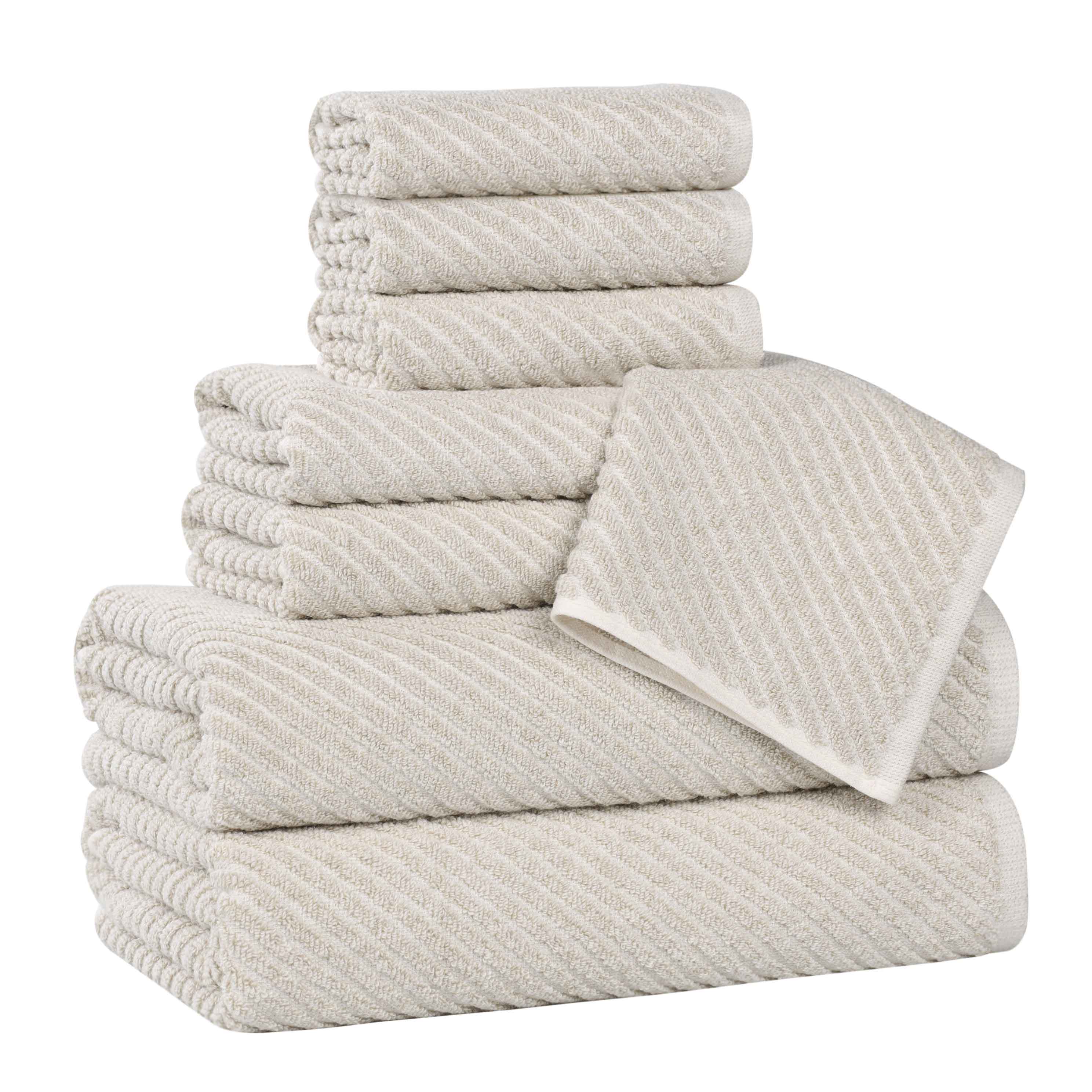 Amelia Cotton Blend Medium Weight Diagonal Stripes 8 Piece Towel Set - Blue Nile Mills