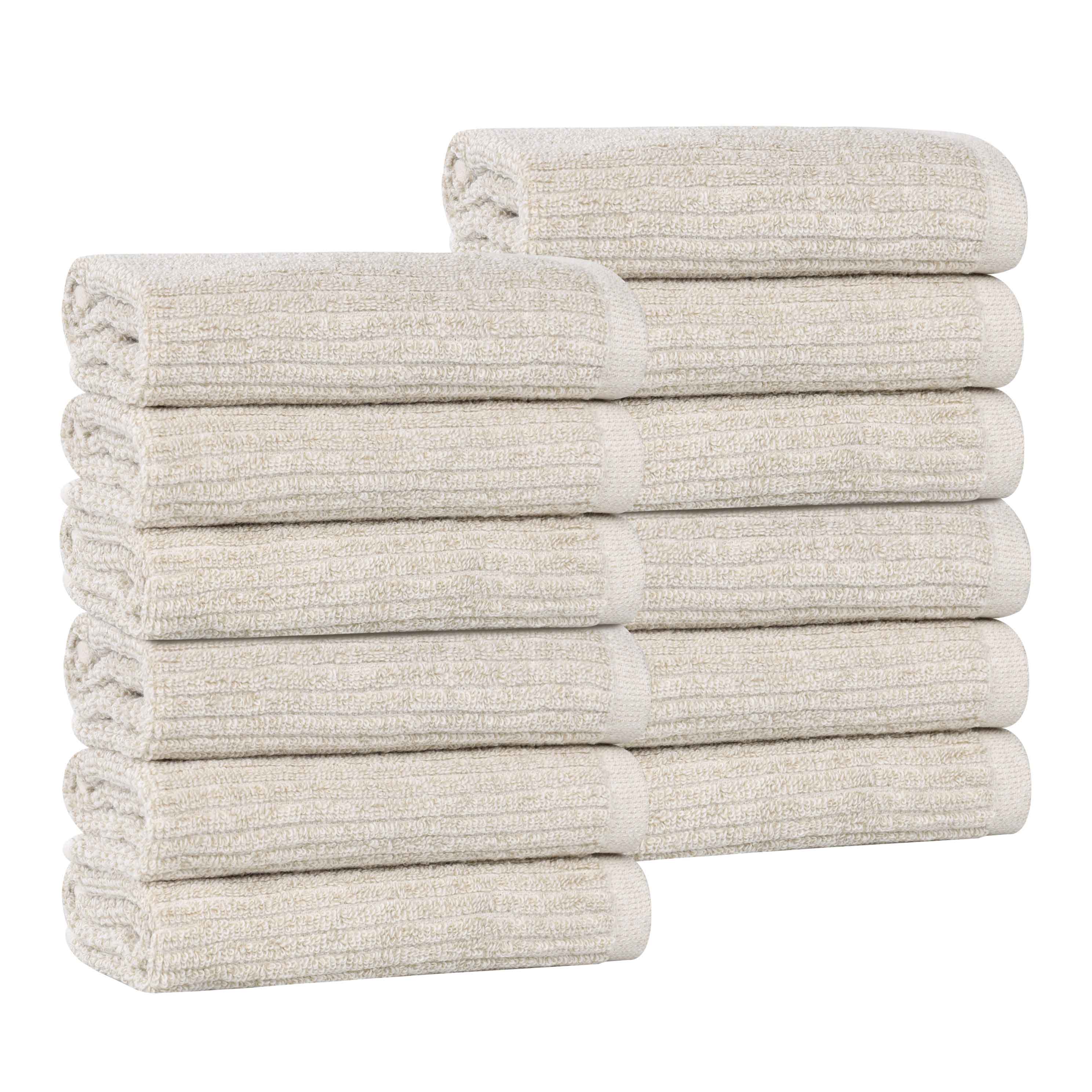 Destin Cotton Blend Solid Ribbed Face Towels Washcloths, Set of 12 - Blue Nile Mills