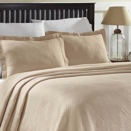 Geometric Fret Cotton Jacquard Matelasse Scalloped Bedspread Set - Bisque