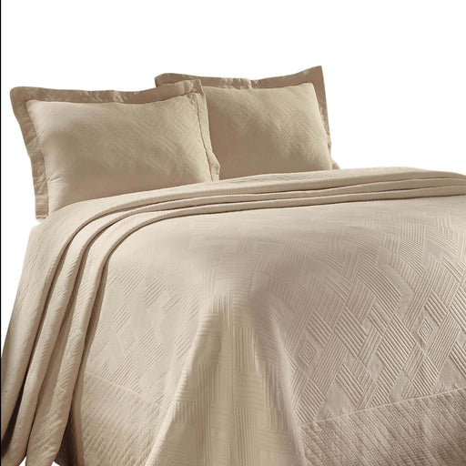 Geometric Fret Cotton Jacquard Matelasse Scalloped Bedspread Set - Bisque