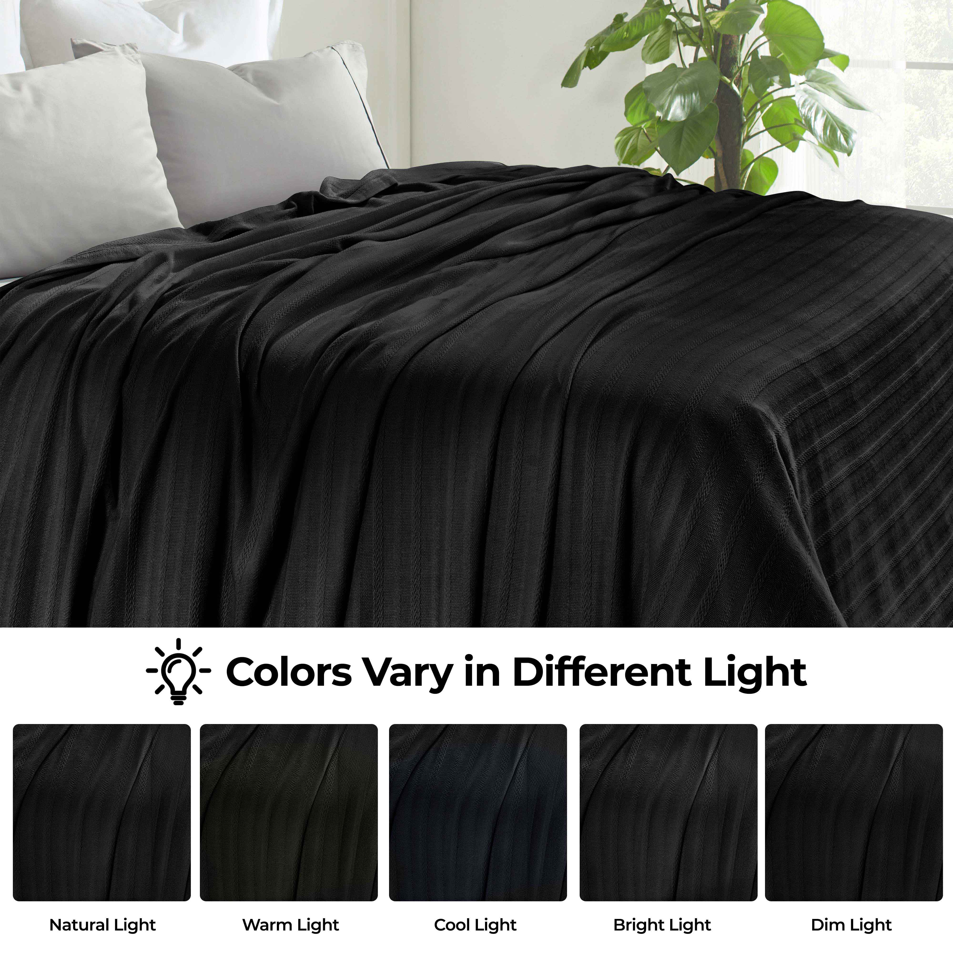 Clara Cotton Textured Striped Lightweight Woven Blanket - Blue Nile Mills