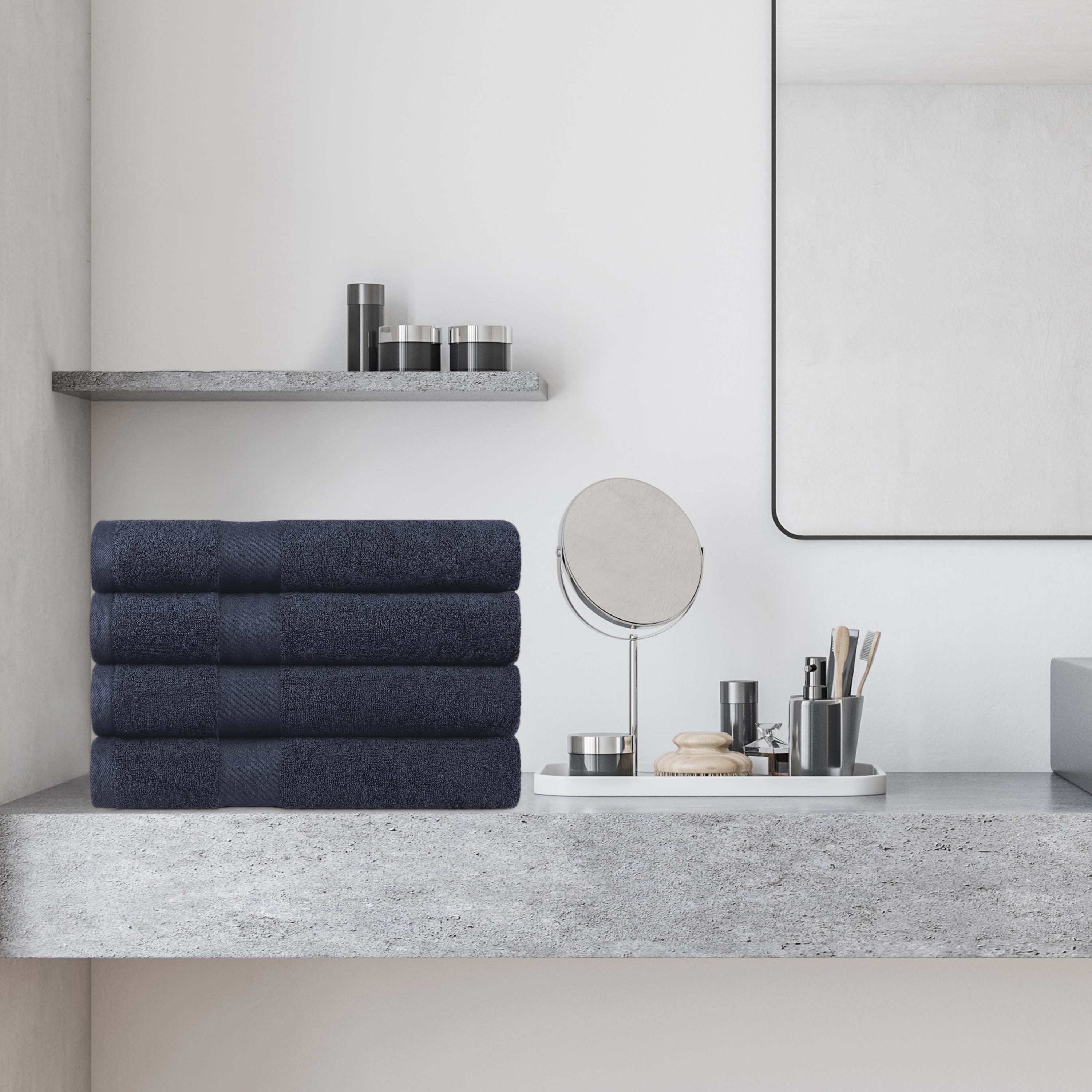 Kendell Egyptian Cotton 4 Piece Bath Towel Set with Dobby Border - Blue Nile Mills