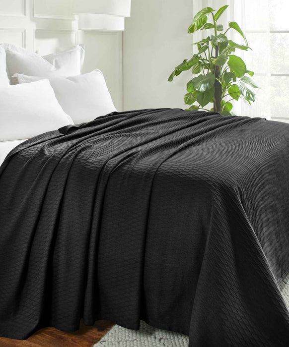 Cotton All Season Diamond Bed Blanket & Sofa Throw - Black