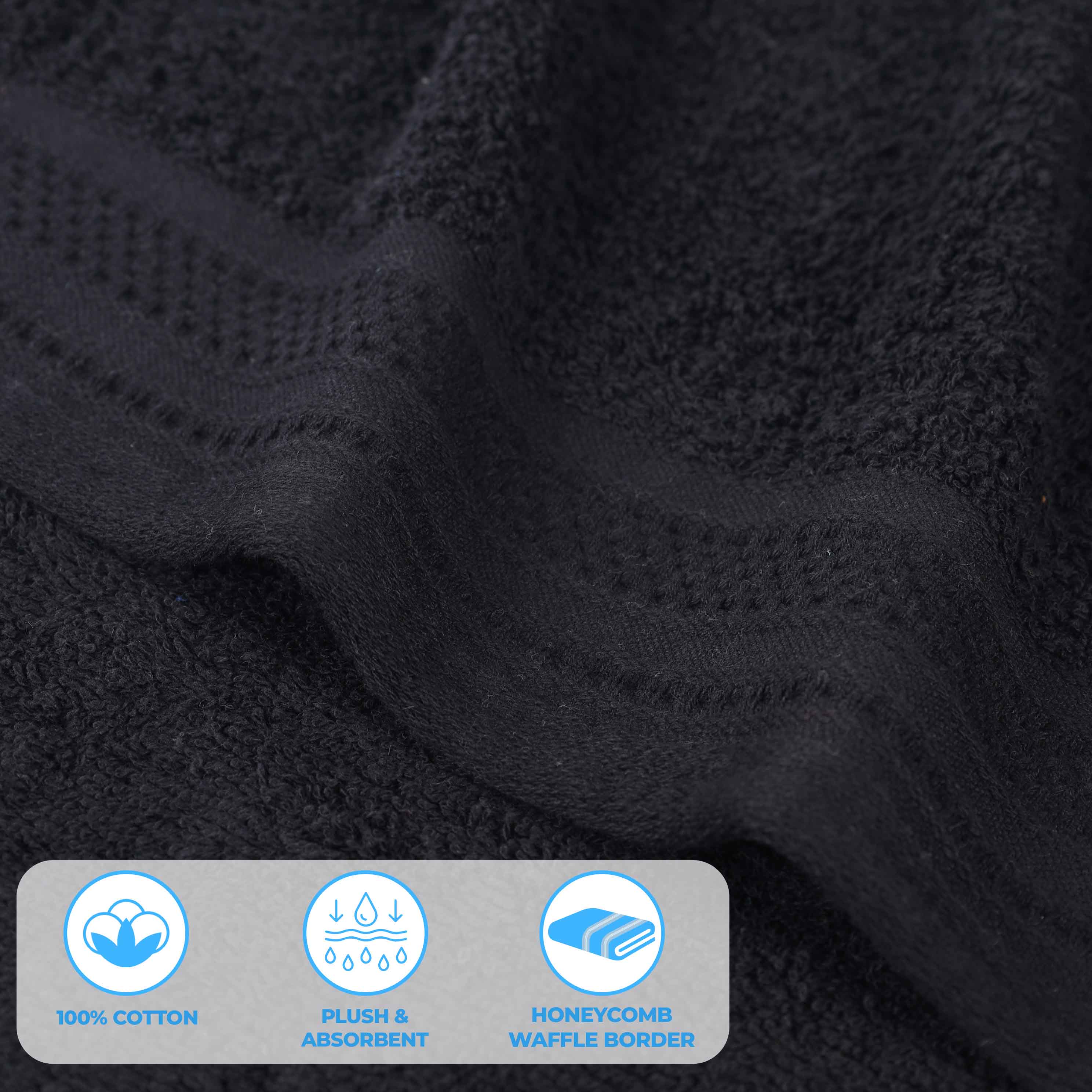 Honeycomb Textured Waffle Border Luxury Cotton Hand Towels, Set of 6 - Blue Nile Mills