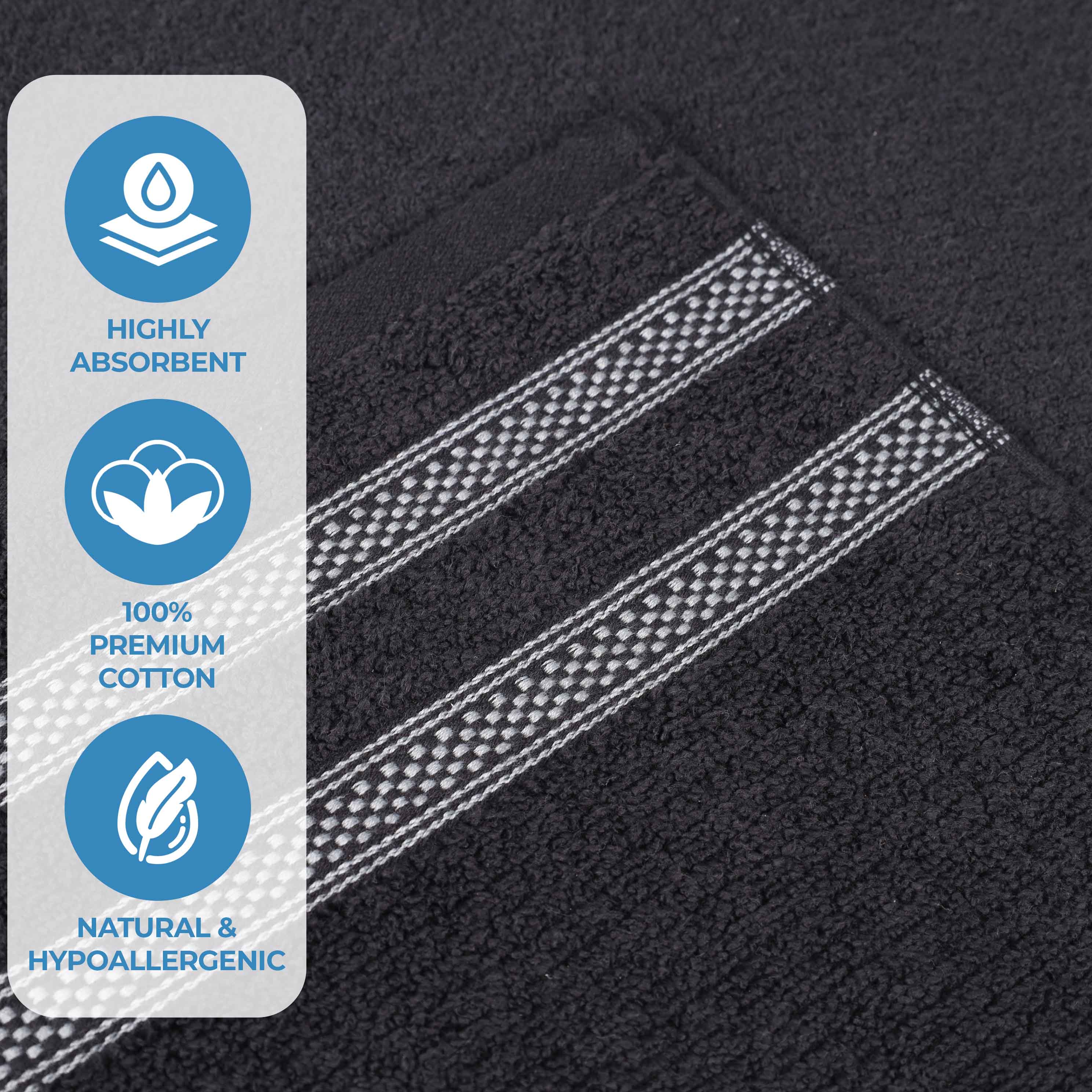 Zero Twist Cotton Ribbed Geometric Border Plush 9 Piece Towel Set - Blue Nile Mills