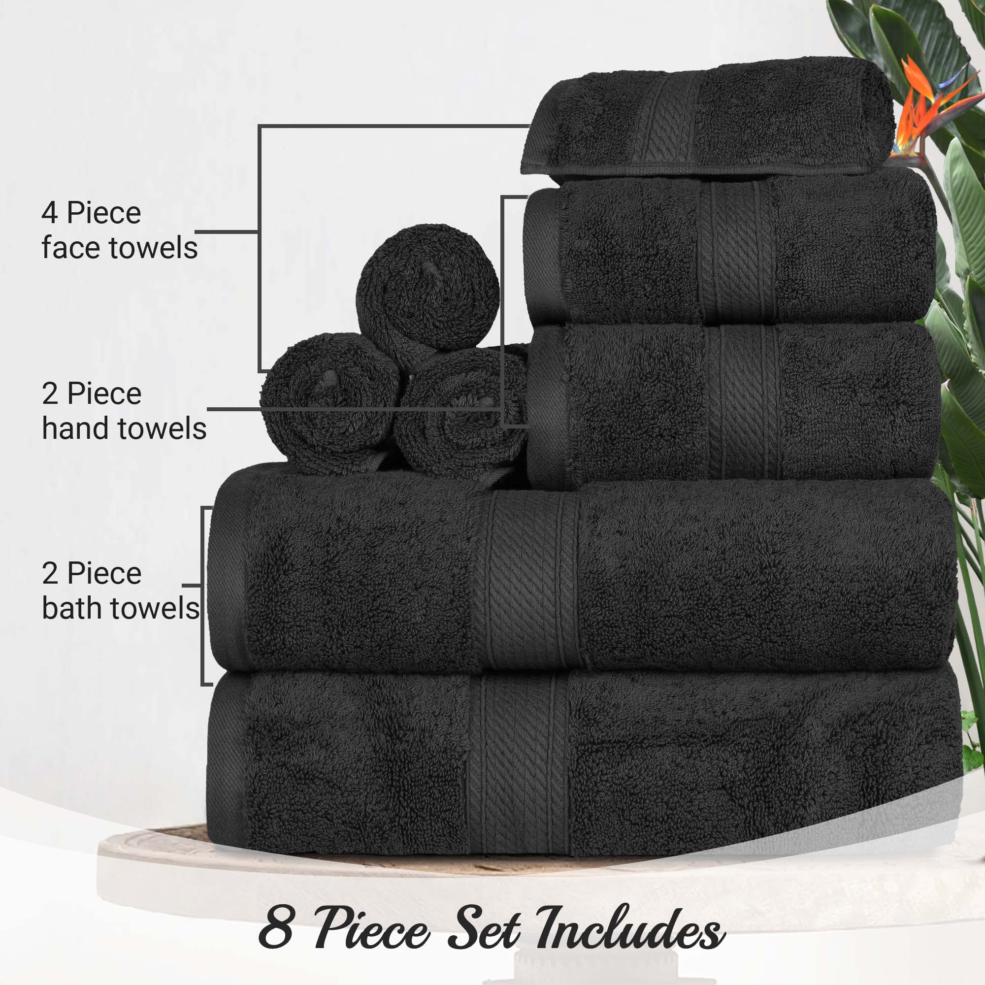 Egyptian Cotton Pile Plush Heavyweight Luxury Soft 8-Piece Towel Set - Blue Nile Mills