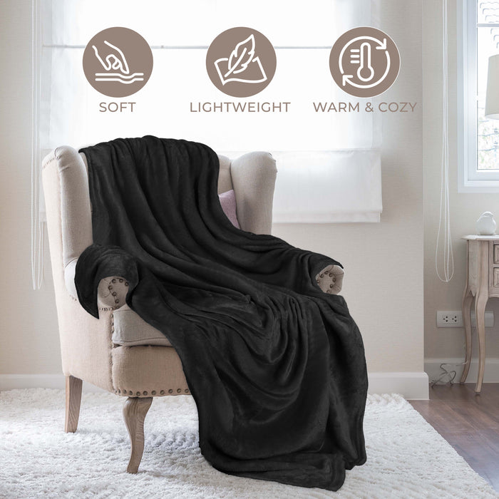 Fleece Plush Medium Weight Fluffy Decorative Blanket Or Throw - Black
