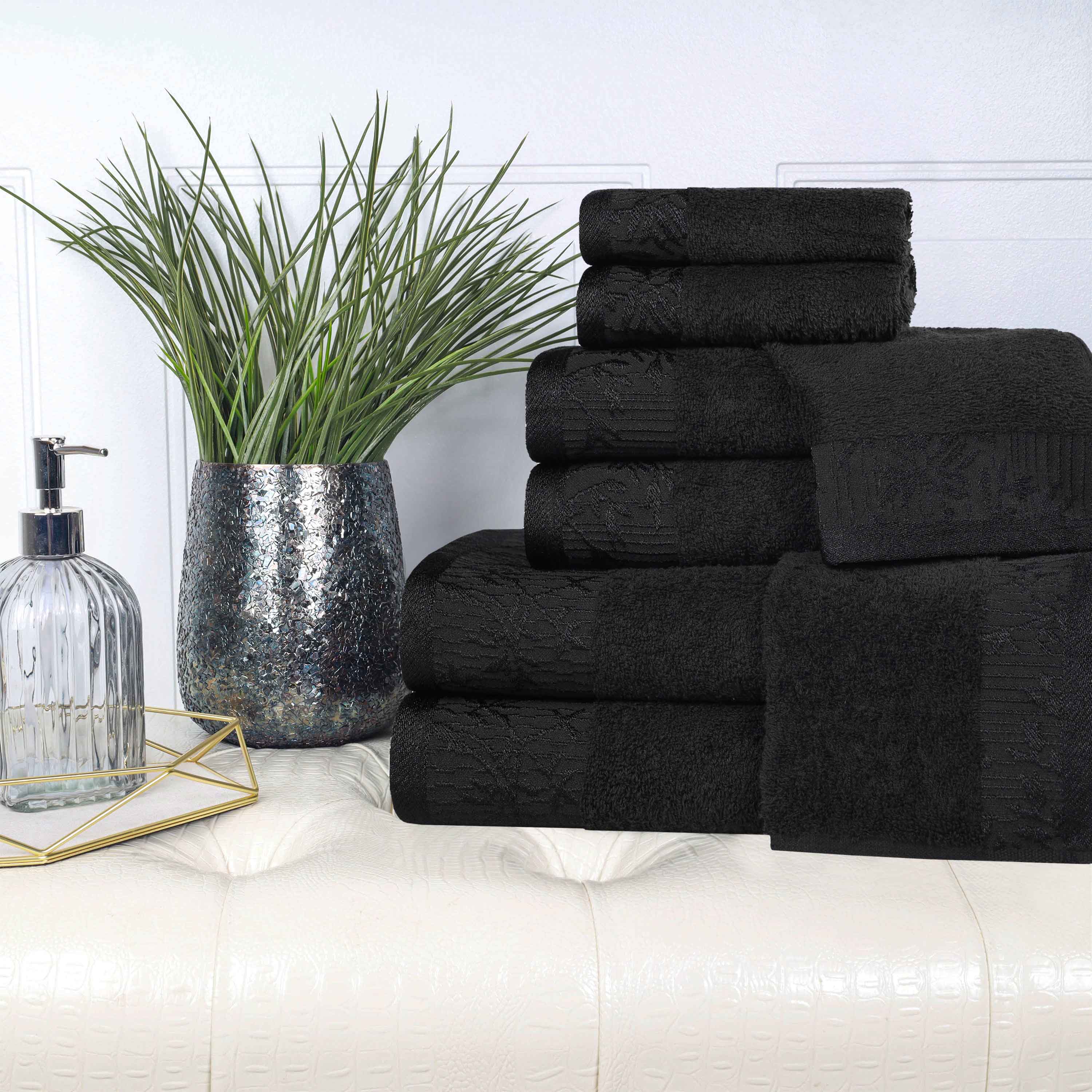 Wisteria Cotton Floral Embroidered Jacquard Border 8-Piece Towel Set - Blue Nile Mills