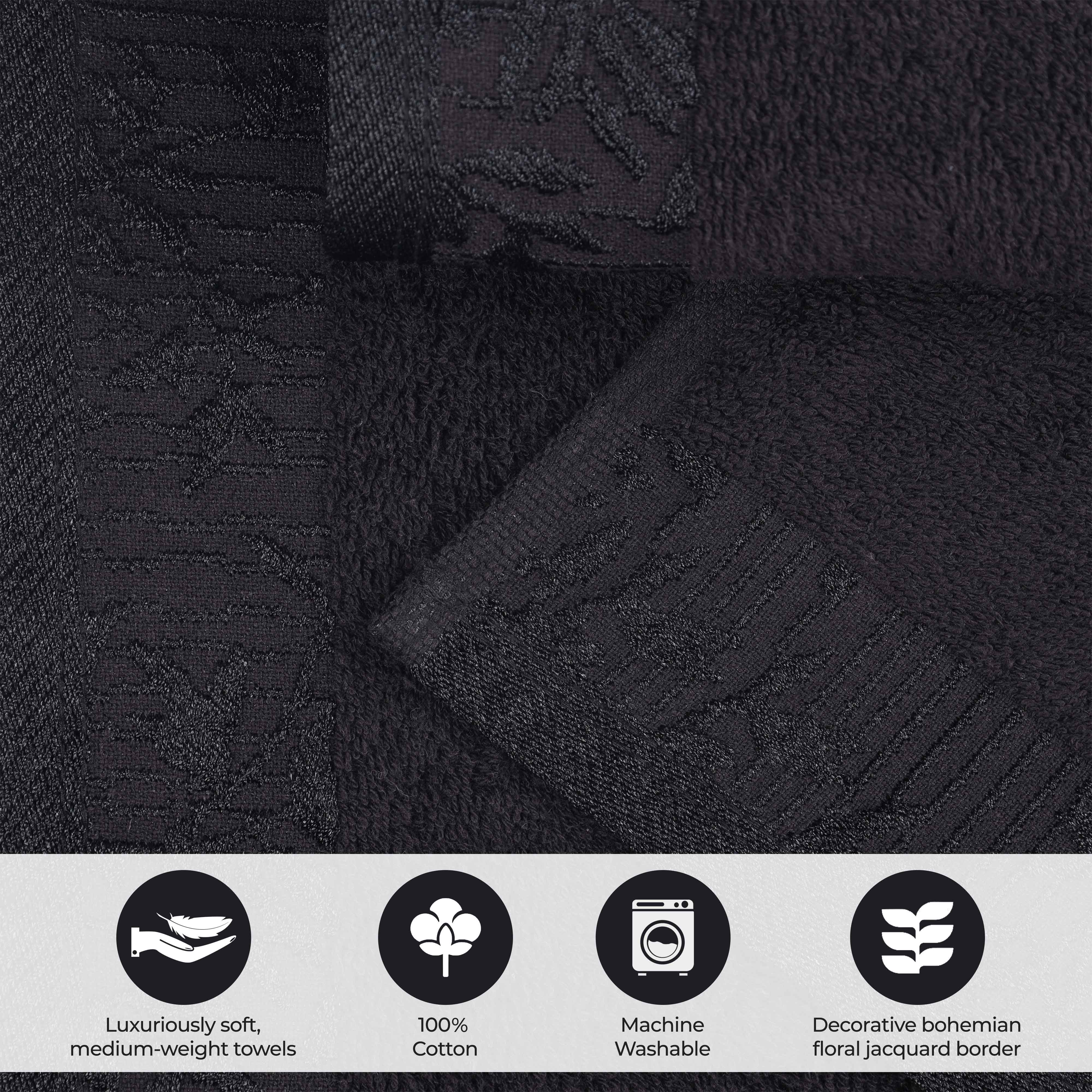 Wisteria Cotton Floral Embroidered Jacquard Border 3-Piece Towel Set - Blue Nile Mills