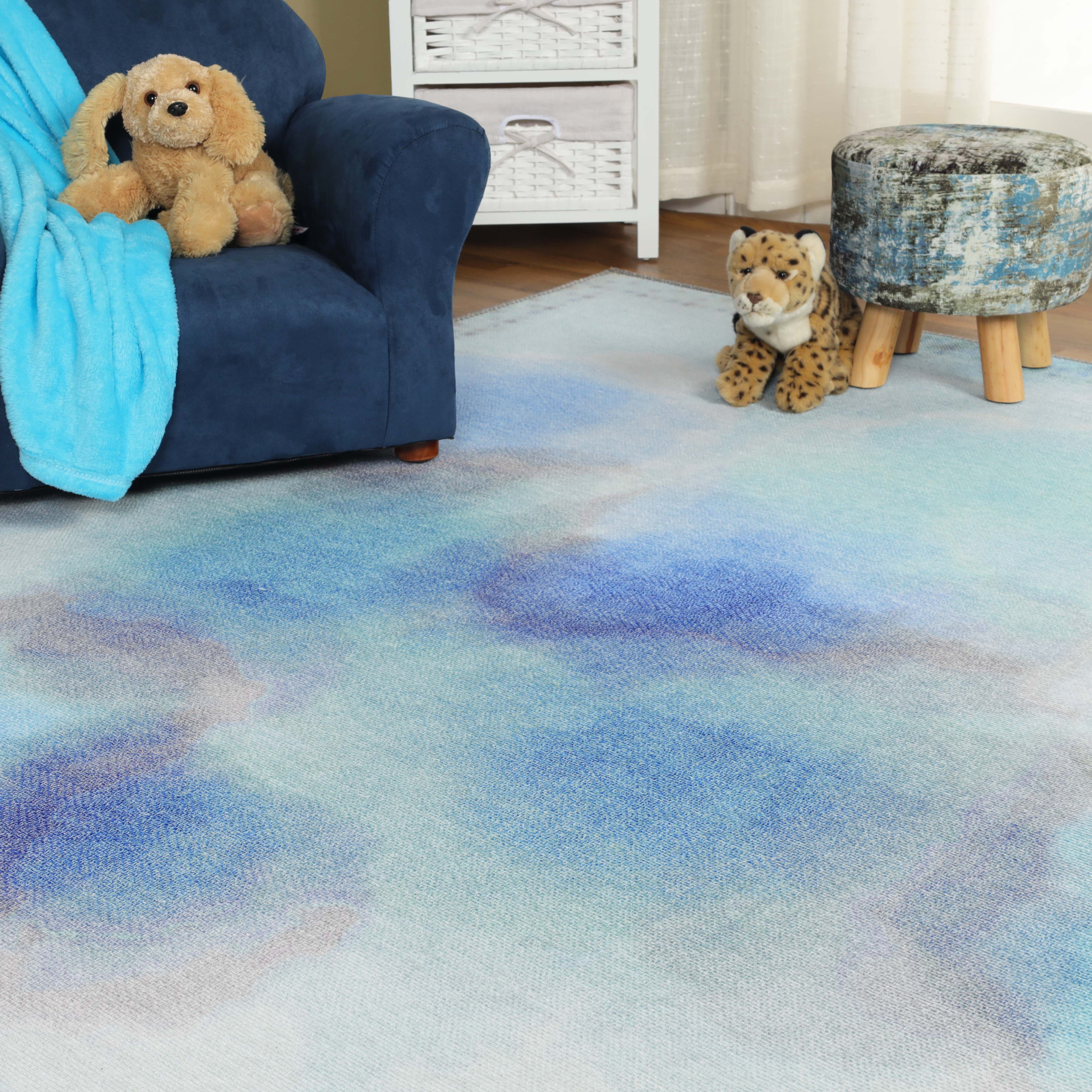 Blossom Kids Bright Patterned Non-Slip Area Rug or Runner Rug - Blue Nile Mills