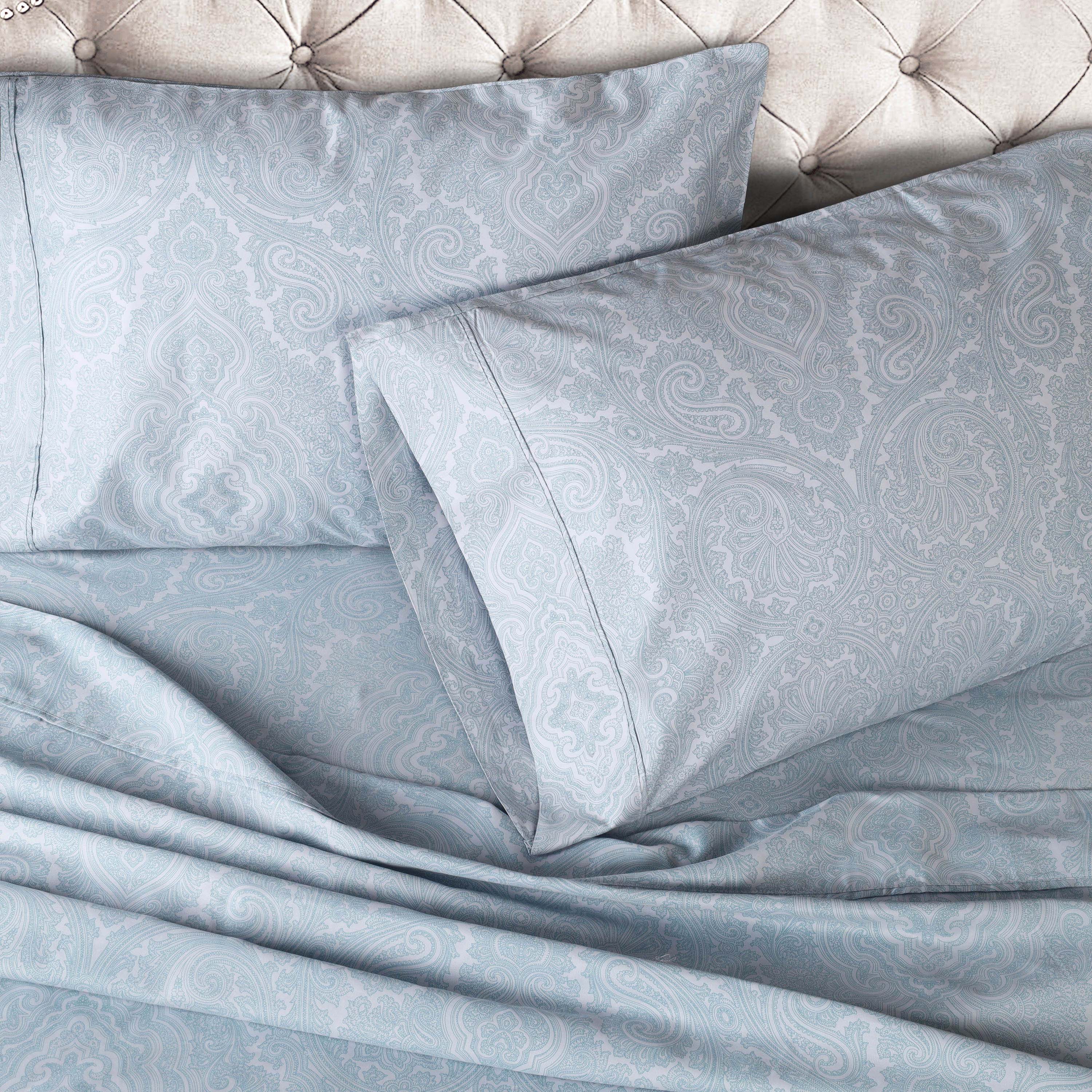 Italian Paisley Cotton Blend 600 Thread Count Deep Pocket Sheet Set - Blue Nile Mills