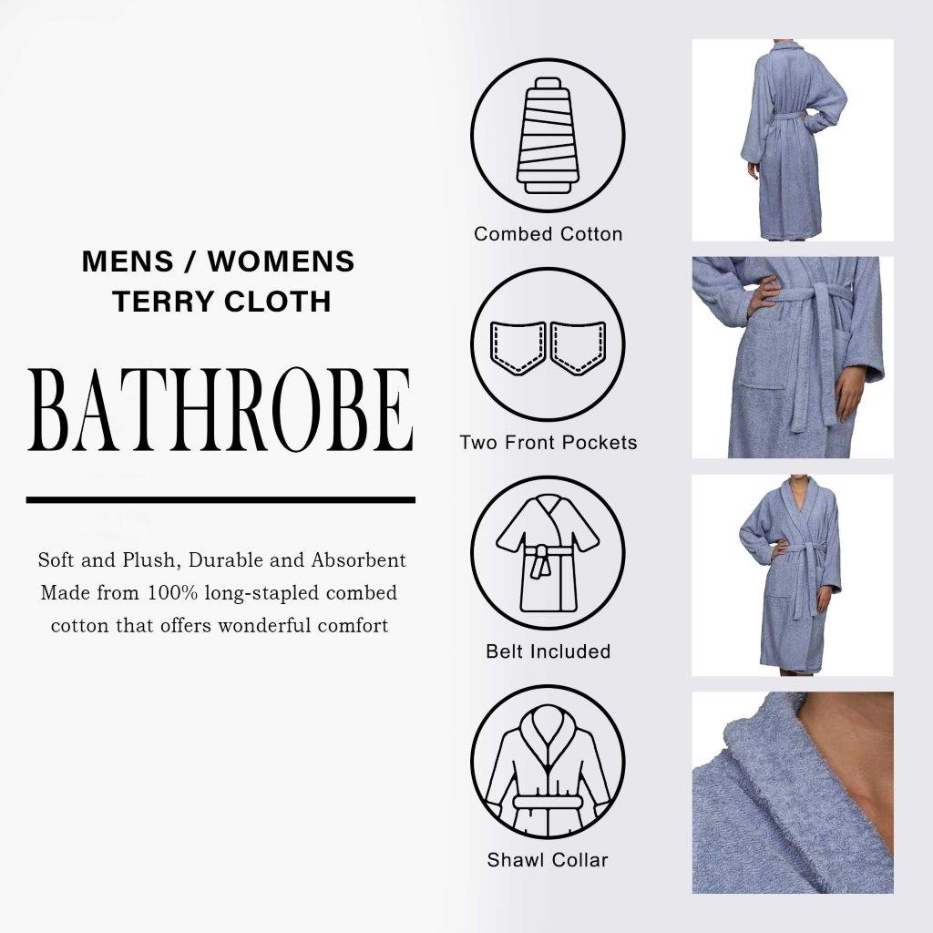 Cotton Ultra Soft Terry Adult Unisex Lightweight Luxury Bathrobe - Blue Nile Mills