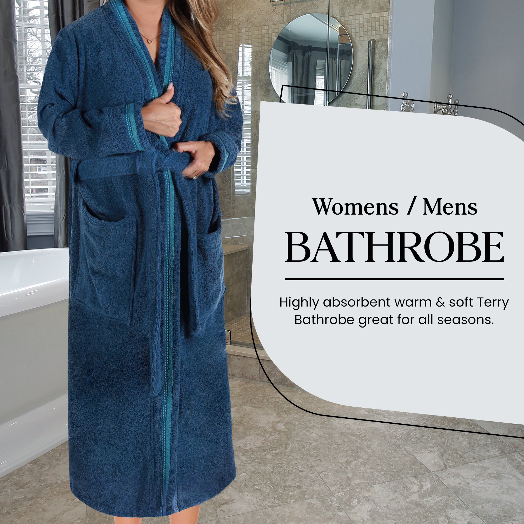 Tinsel Unisex Cotton Terry Kimono Bathrobe with Embroidery - Blue Nile Mills