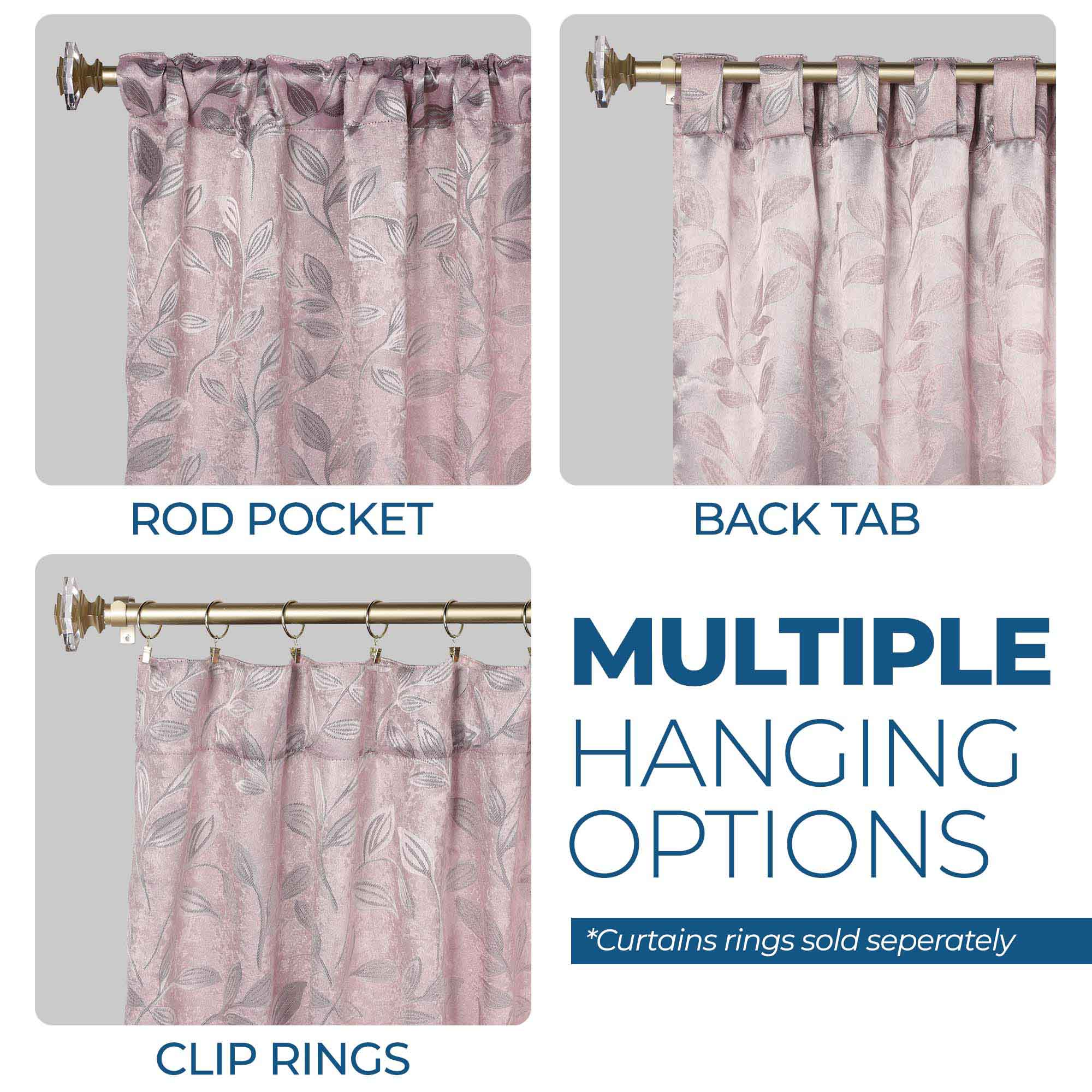 Superior Leaves Room Darkening Back Tab Blackout Curtains Panel Set - Blue Nile Mills