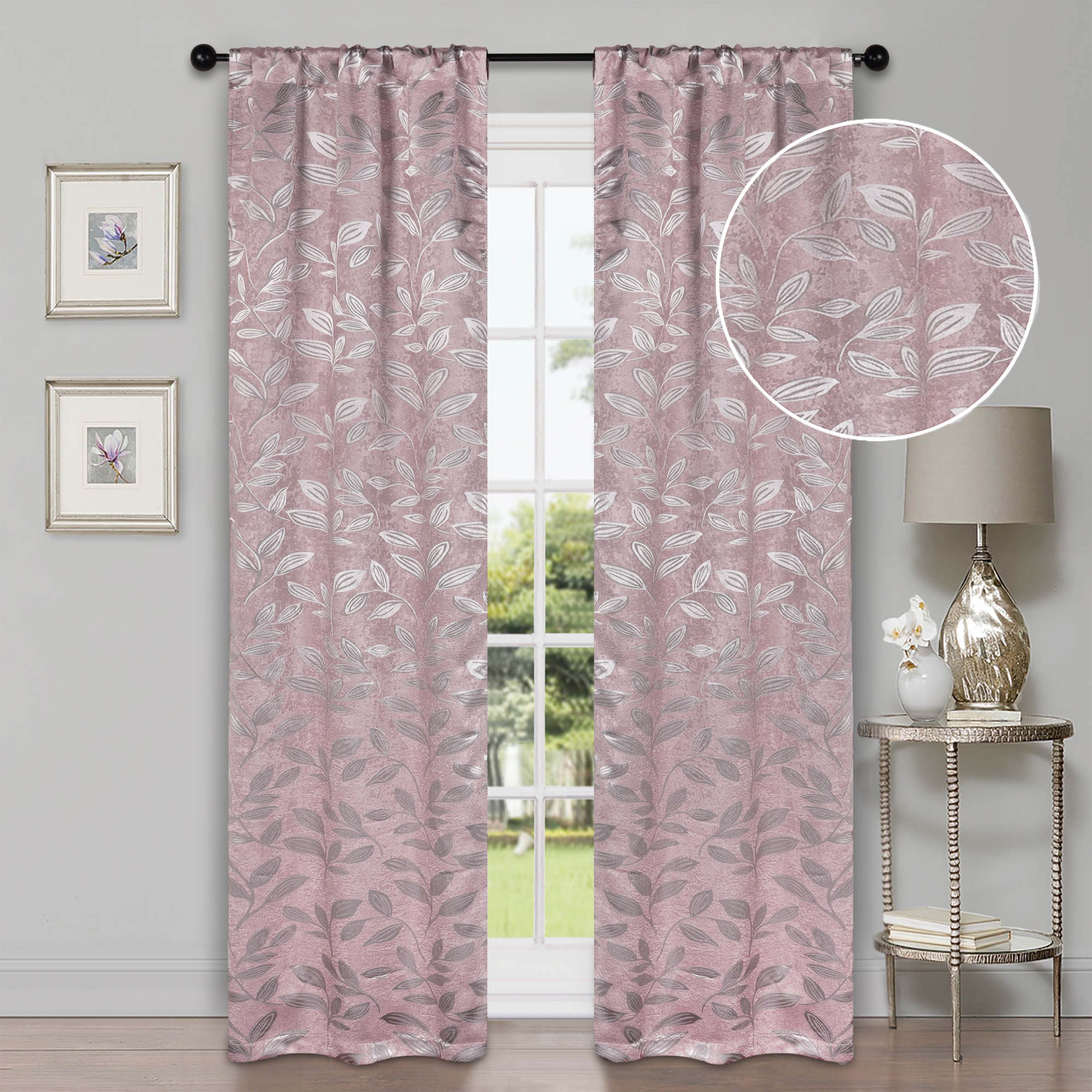 Leaves Rod Pocket Room Darkening Blackout Curtains, Set of 2 - Blue Nile Mills