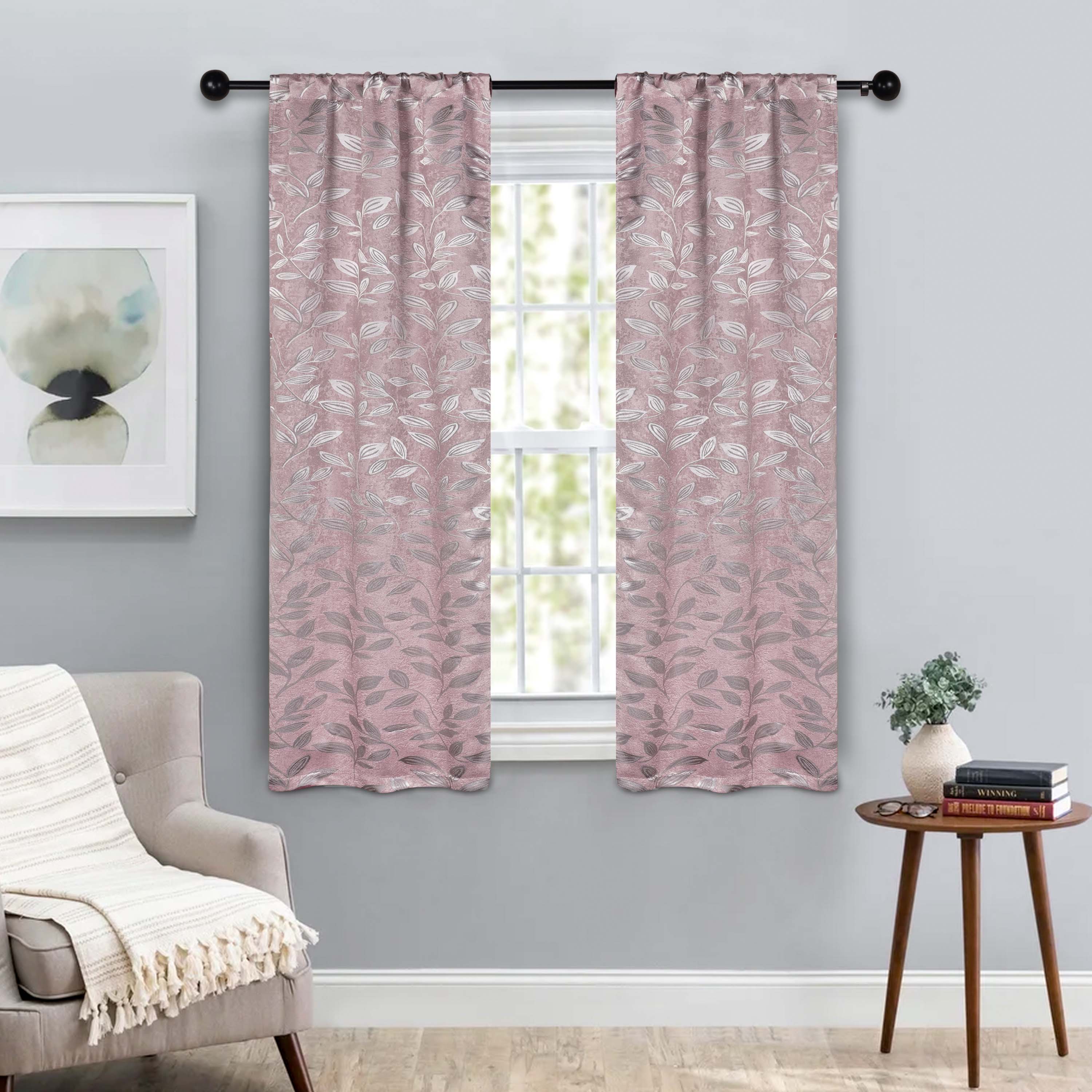 Leaves Rod Pocket Room Darkening Blackout Curtains, Set of 2 - Blue Nile Mills