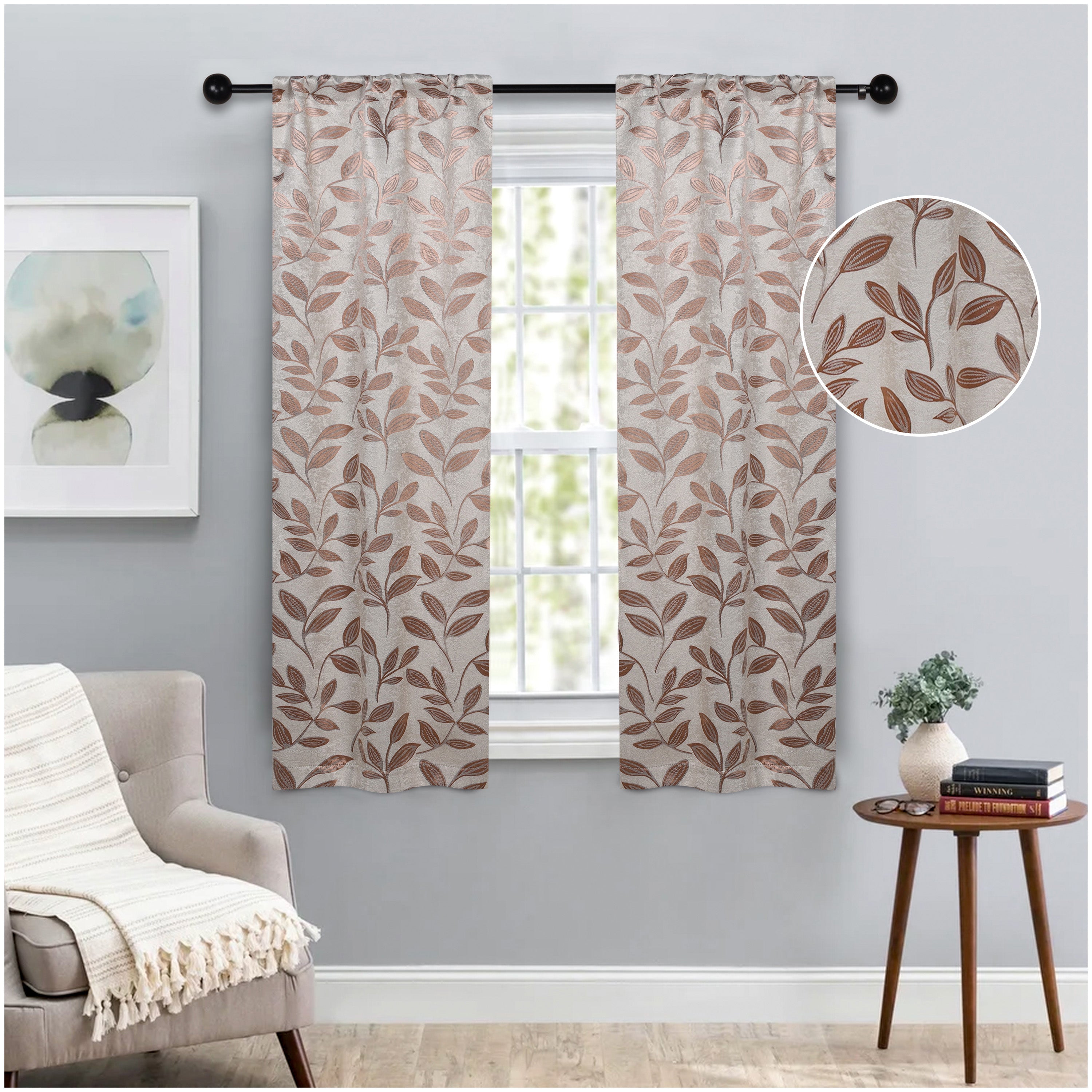 Leaves Rod Pocket Room Darkening Blackout Curtains, Set of 2 - Blue Nile Mills