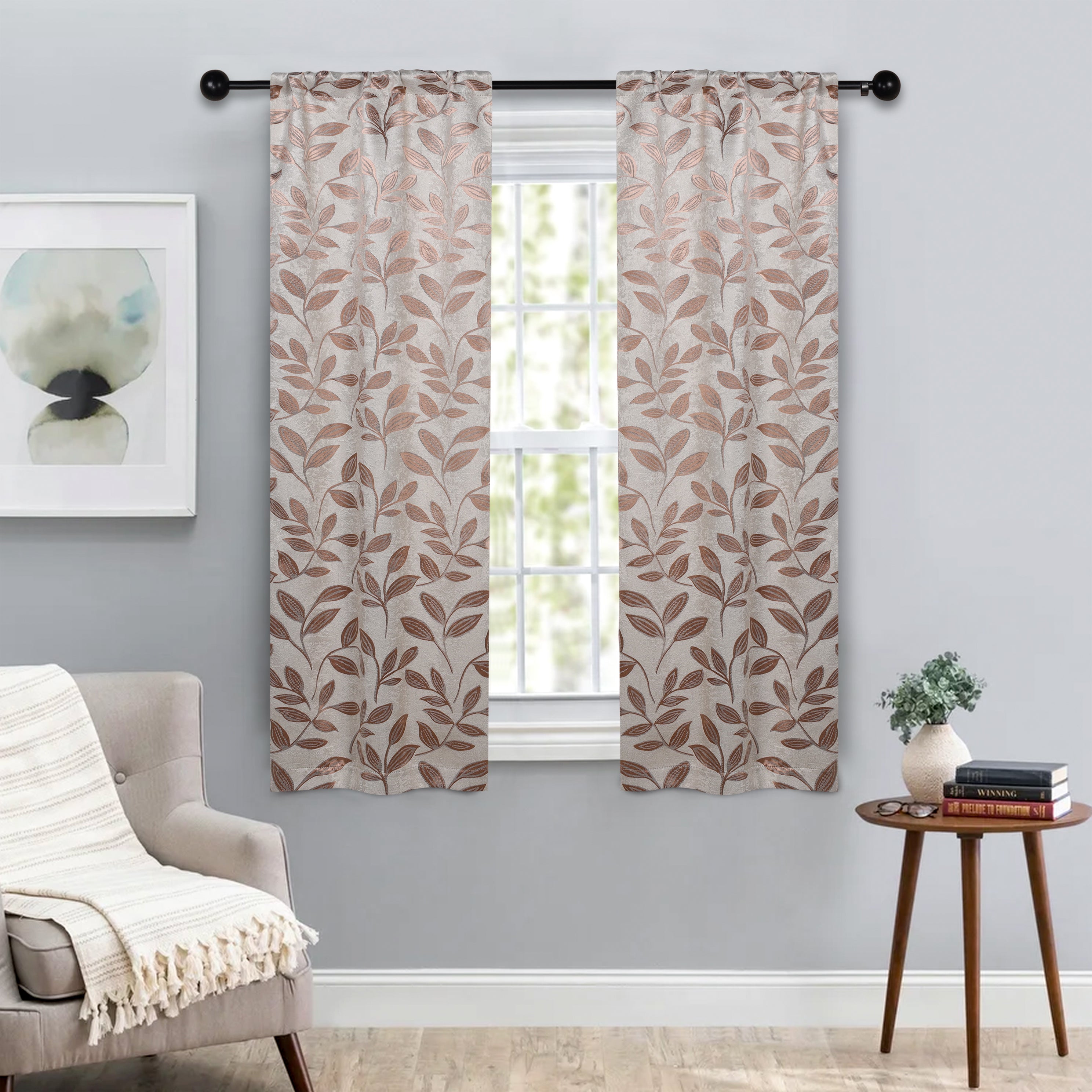 Leaves Rod Pocket Room Darkening Blackout Curtains, Set of 2 - Blue Nile Mills