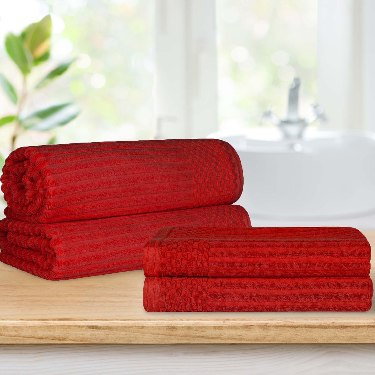 Soho Ribbed Textured Cotton Absorbent Bath Sheet & Bath Towel Set - Blue Nile Mills