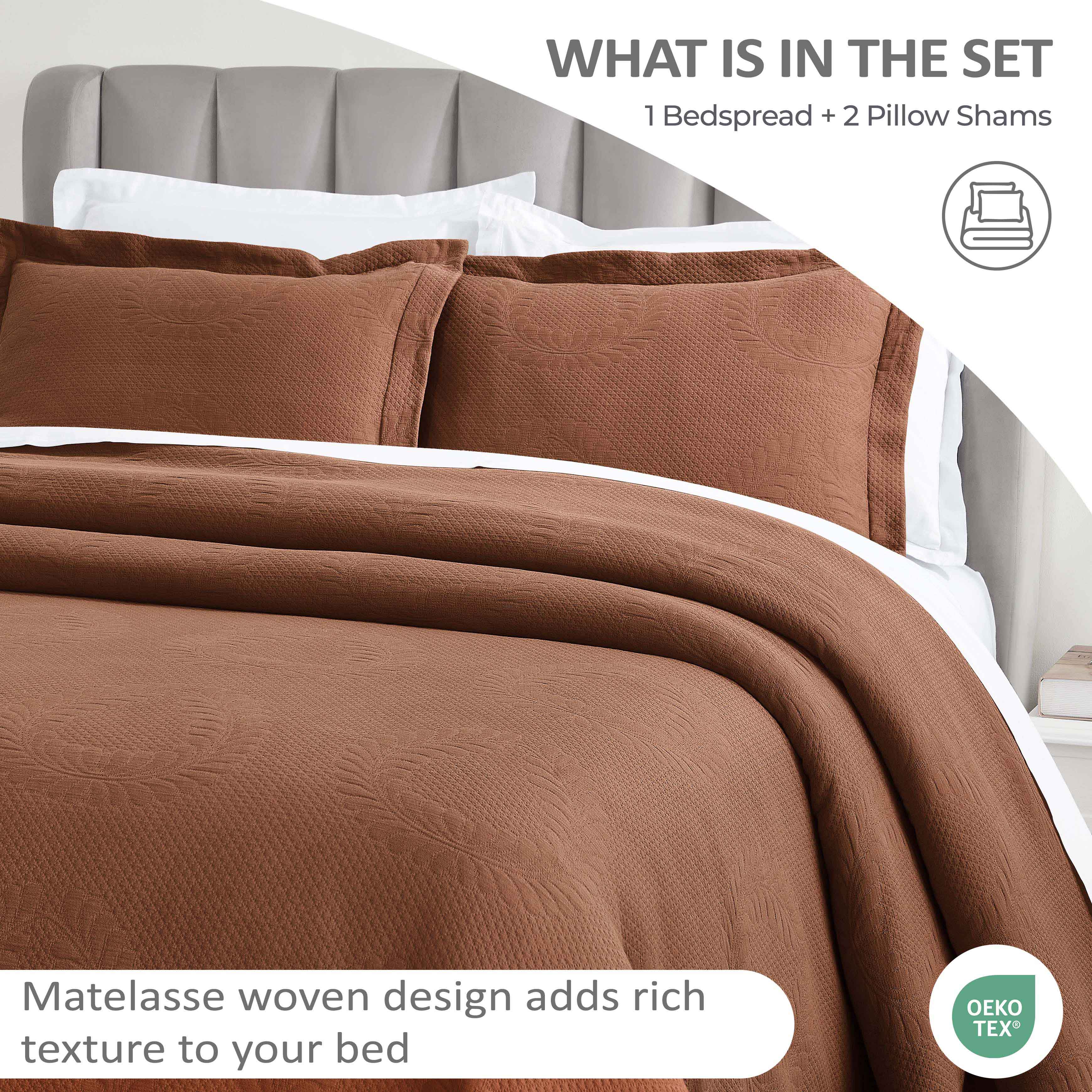 Peploi Cotton Medium Weight Matelasse Bedspread and Sham Set - Blue Nile Mills