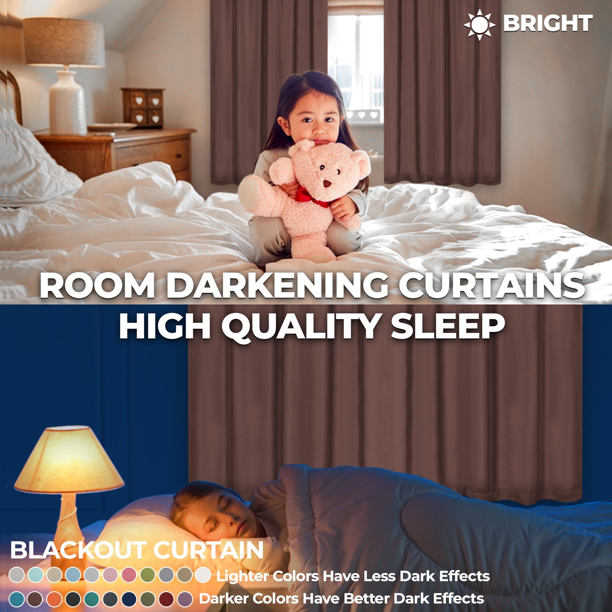 Solid Machine Washable Room Darkening Blackout Curtains, Set of 2 - Blue Nile Mills