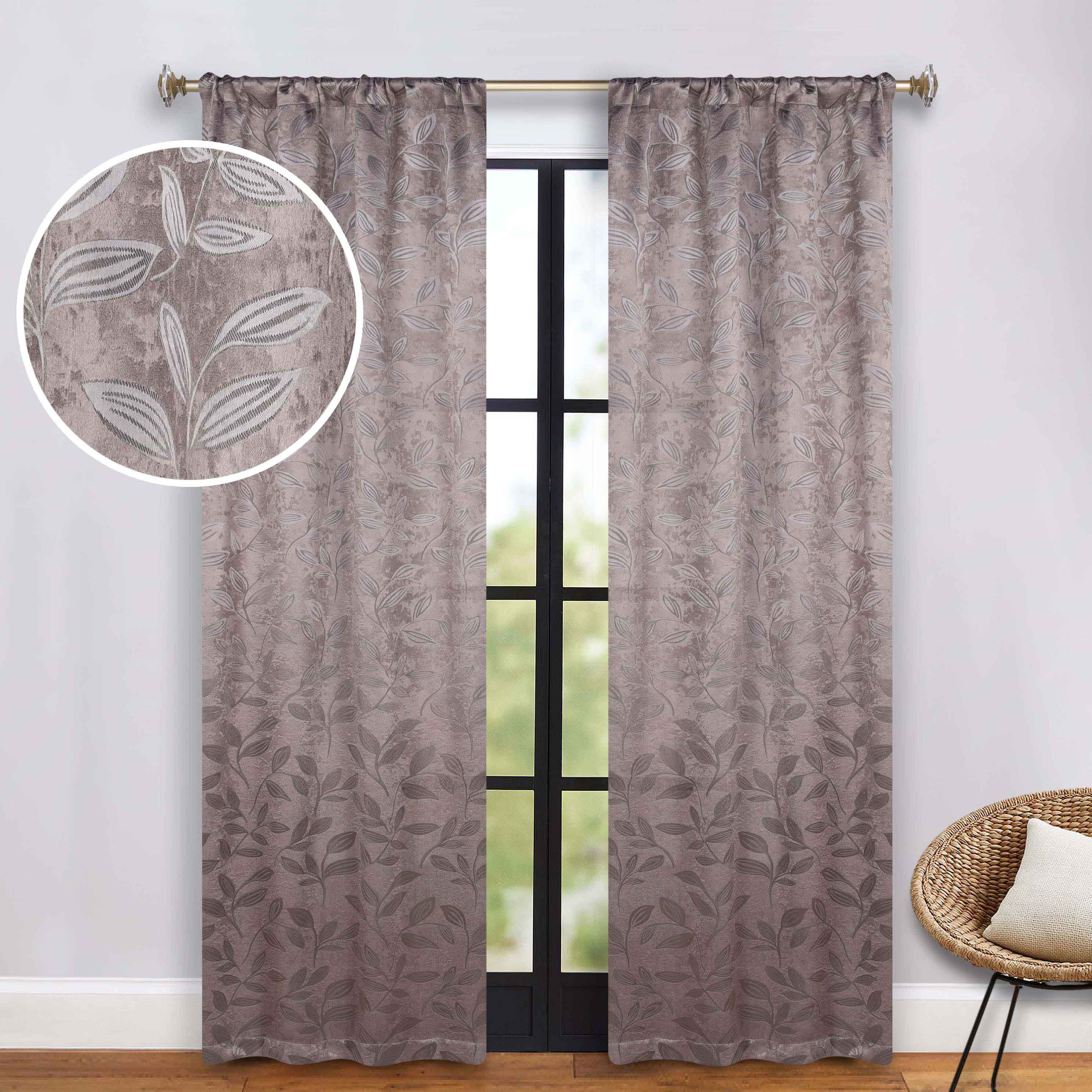 Leaves Rod Pocket Room Darkening Blackout Curtains, Set of 2 - Blue Nile Mills