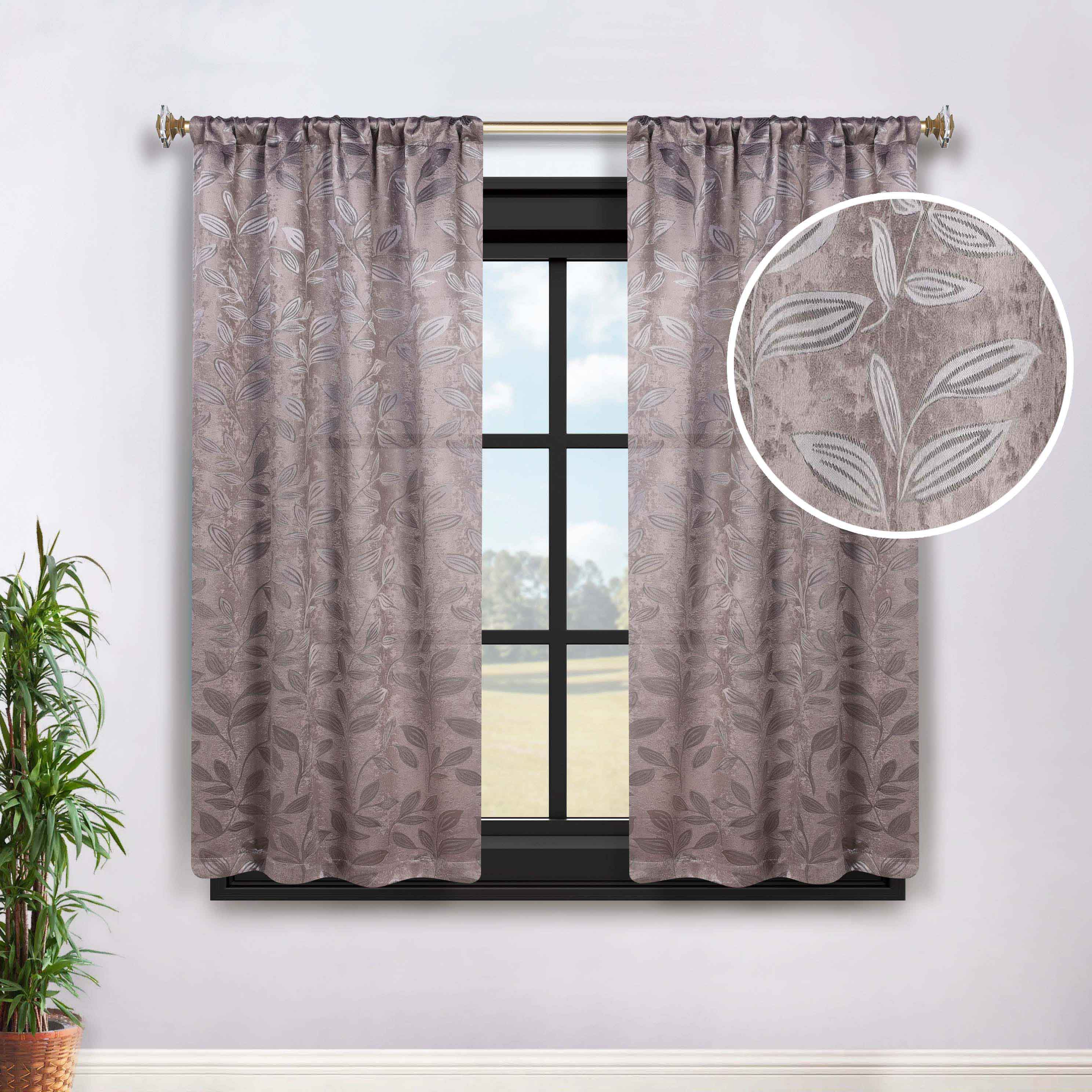 Leaves Rod Pocket Room Darkening Blackout Curtains, Set of 2 - Blue Nile Mills