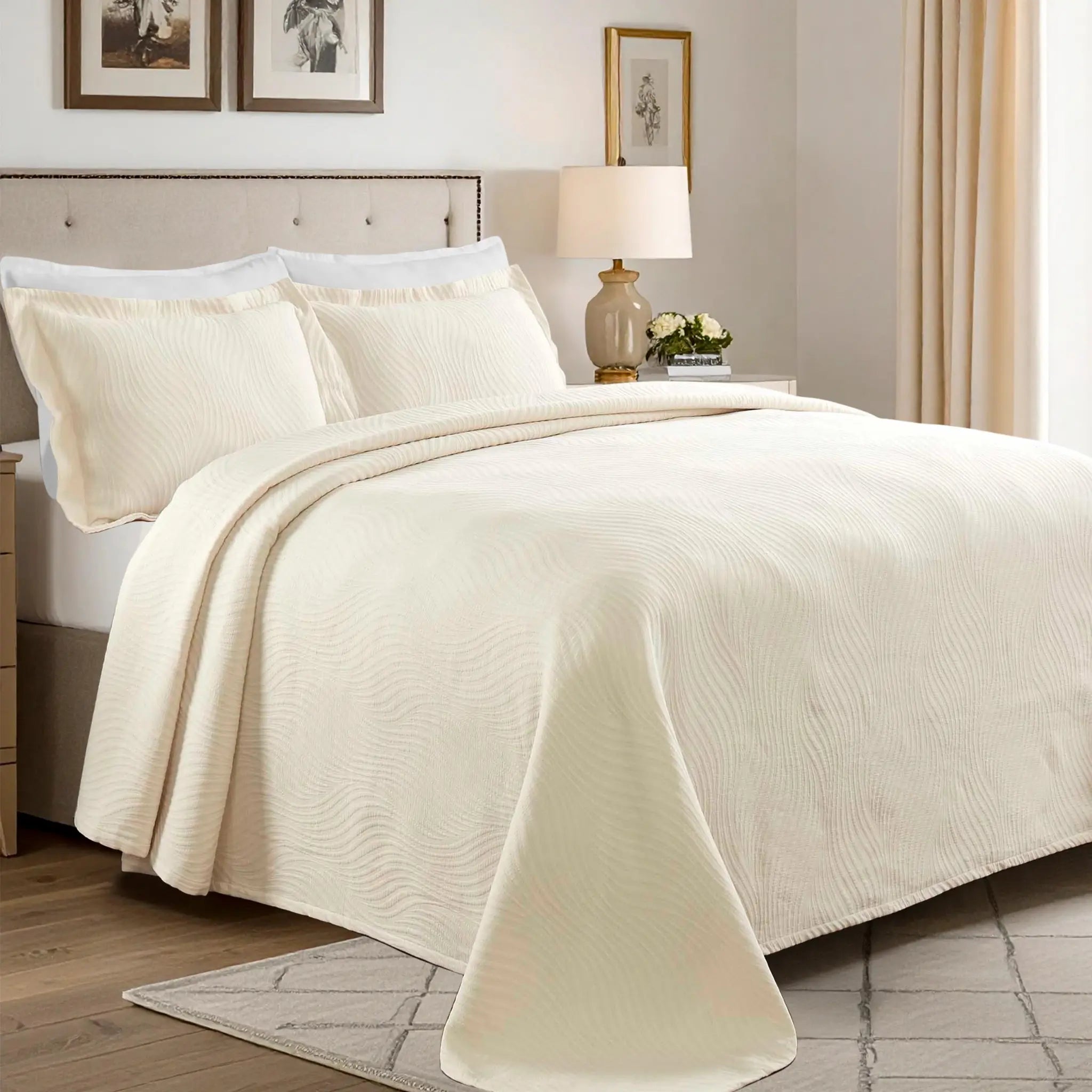 Cascade Cotton Jacquard Matelassé 3-Piece Bedspread Set - Blue Nile Mills