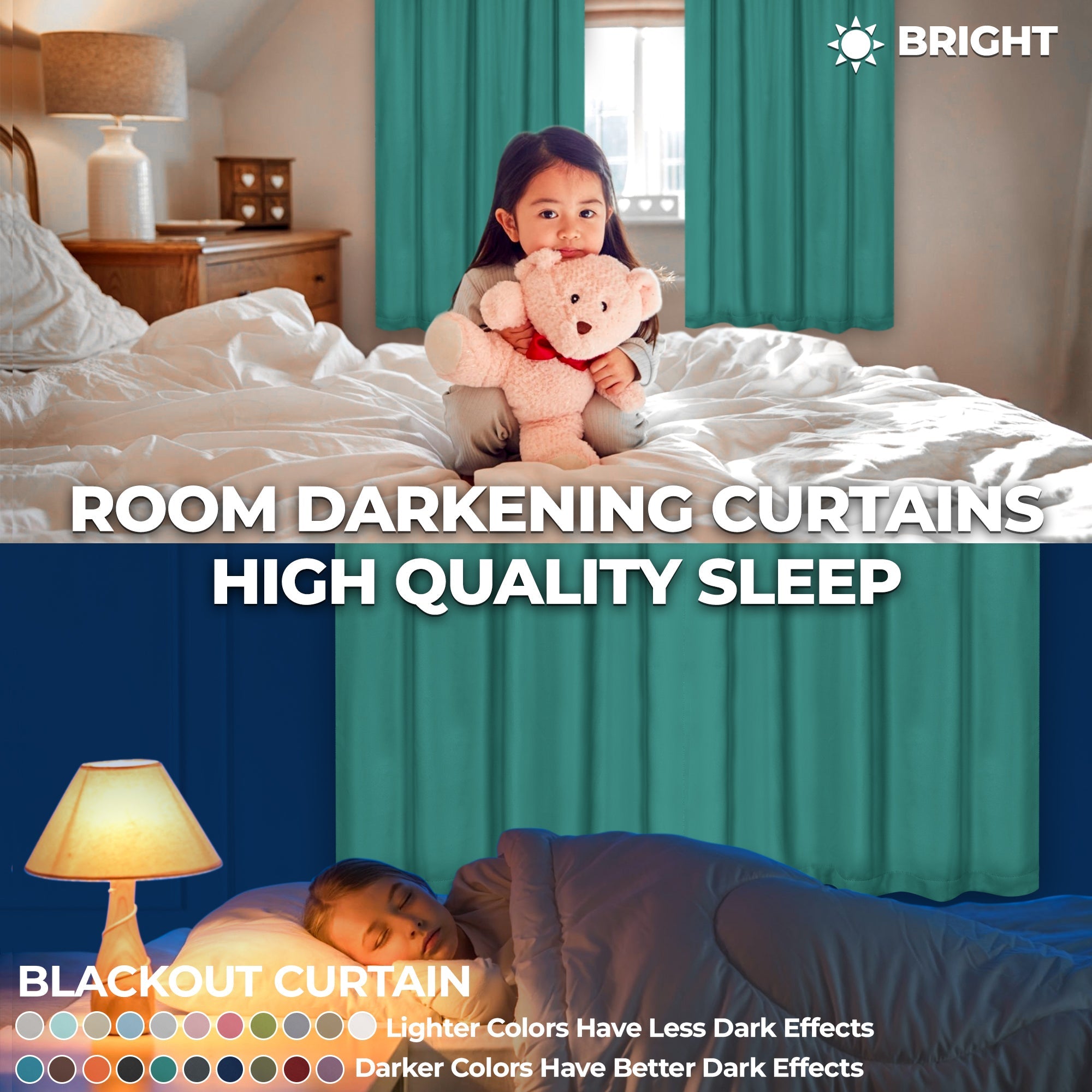 Solid Machine Washable Room Darkening Blackout Curtains, Set of 2 - Blue Nile Mills